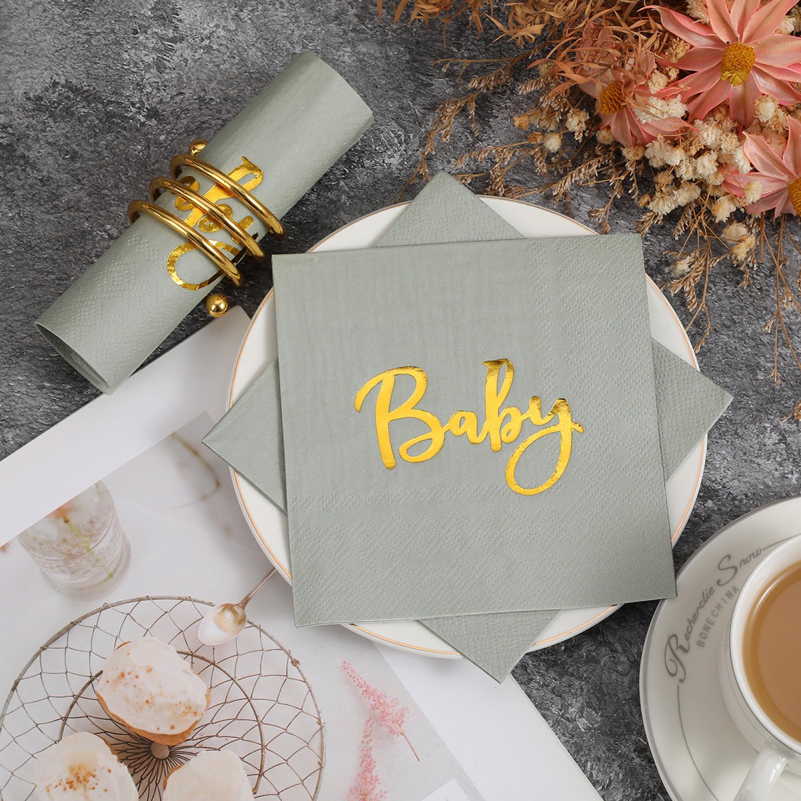 Servietten Grau Gold Happy Birthday Servietten Hochzeit Kindergeburtstag Cocktailservietten Party Geburtstagsservietten Servierten Disposable Napkins Pack of 20(33x33cm)