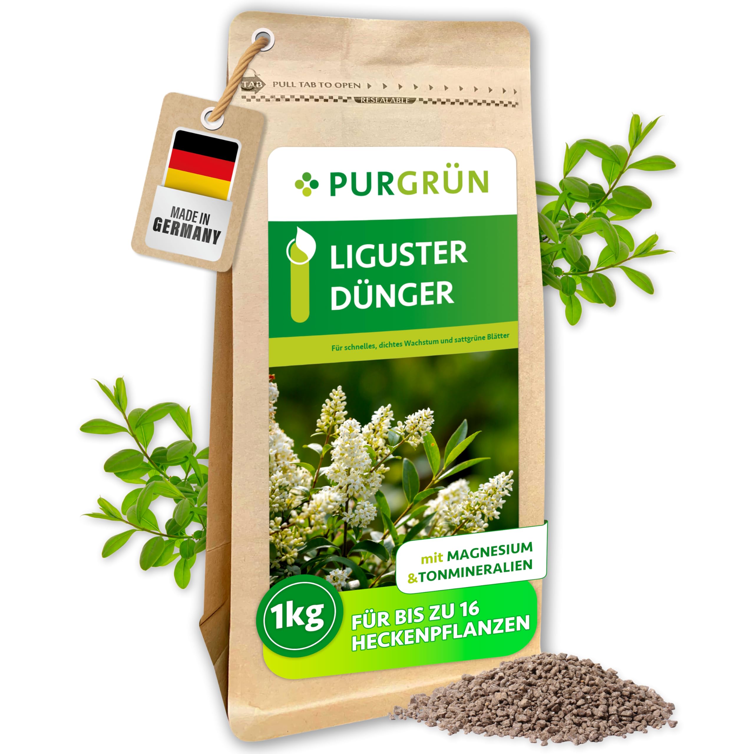 Purgrn Liguster-Dnger 1 kg  Extra Magnesium fr sattgrne Bltter   Erhhte Widerstandskraft dank Kalium  Schnelles Wachstum fr eine dichte  Hecke  Heckendnger fr ca. 30 Heckenpflanzen : Amazon.de: Garten