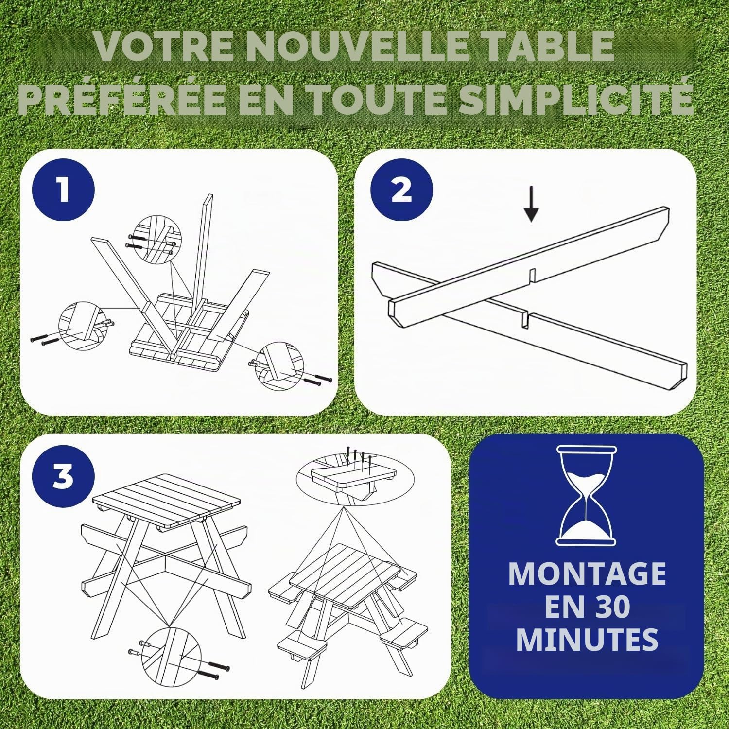 Coemo Table de pique-nique Romy Table de jardin en bois Marron