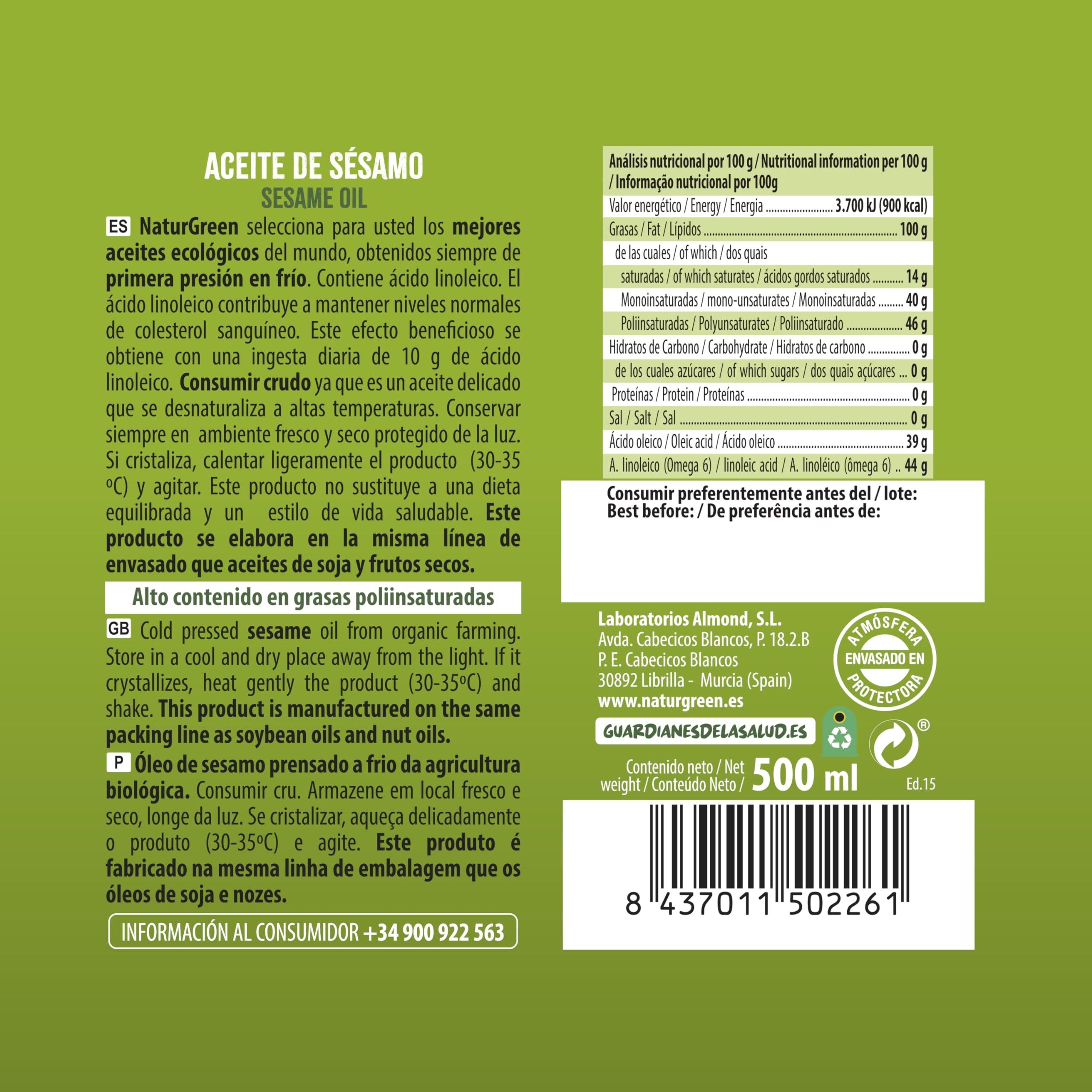 NaturGreen Aceite de Sésamo, 500ml (Bio) - 5
