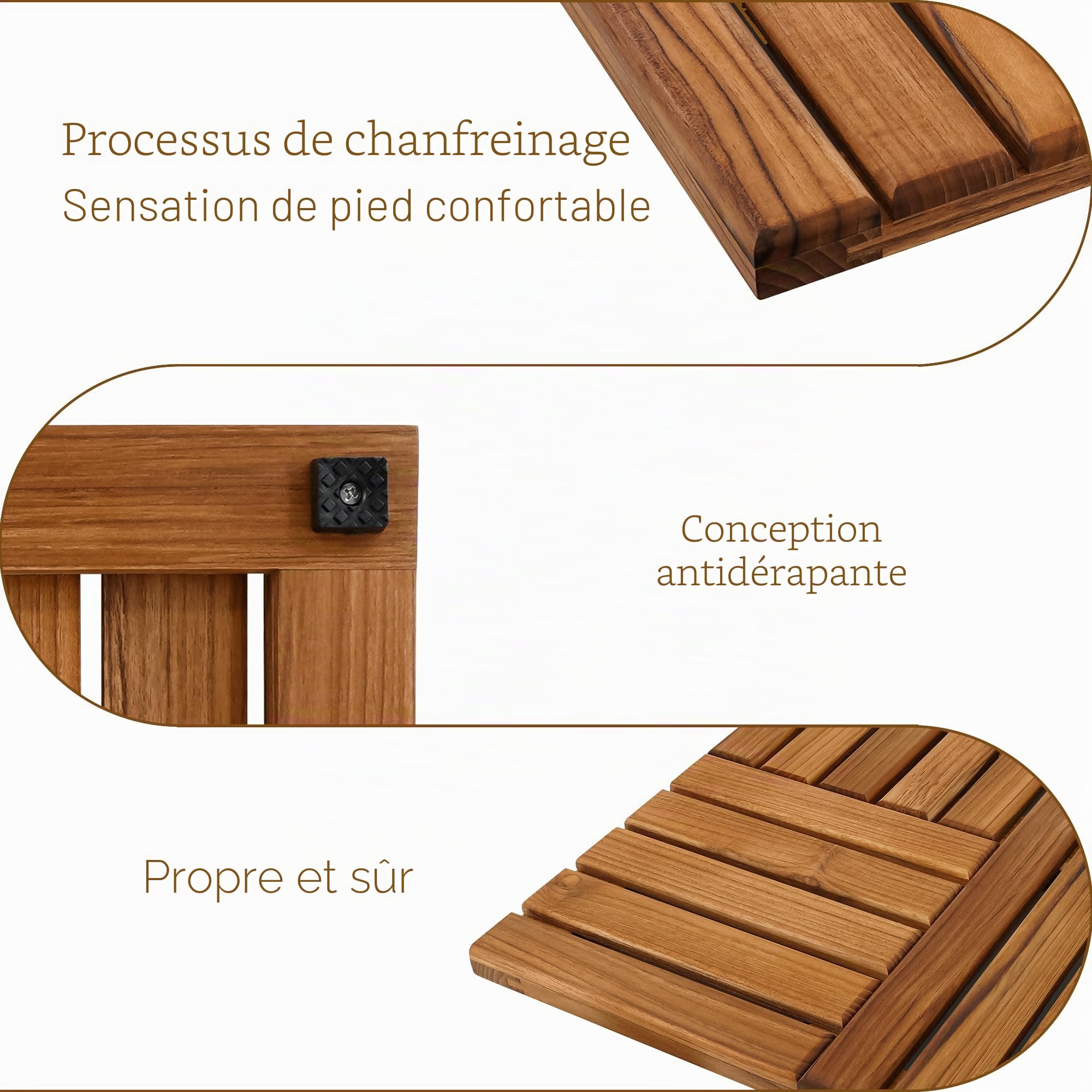 Utoplike Grand Tapis de Bain en Bois de Teck pour Salle de Bain, Sol en Bois antidérapant Robuste pour Douche intérieure, Spa, Maison ou extérieur