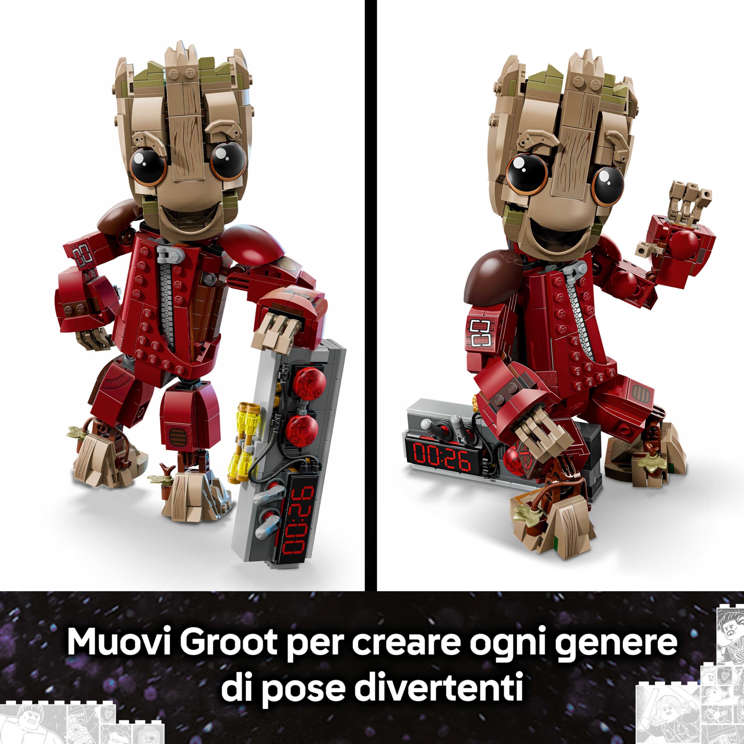 LEGO | Marvel Groot in Tuta da Ravager - Action Figure Giocattolo da Collezione per Supereroi - Decorazione per Camera da Letto o Scrivania - Regalo di Compleanno per Bambini e Fan da 10 Anni - 76341