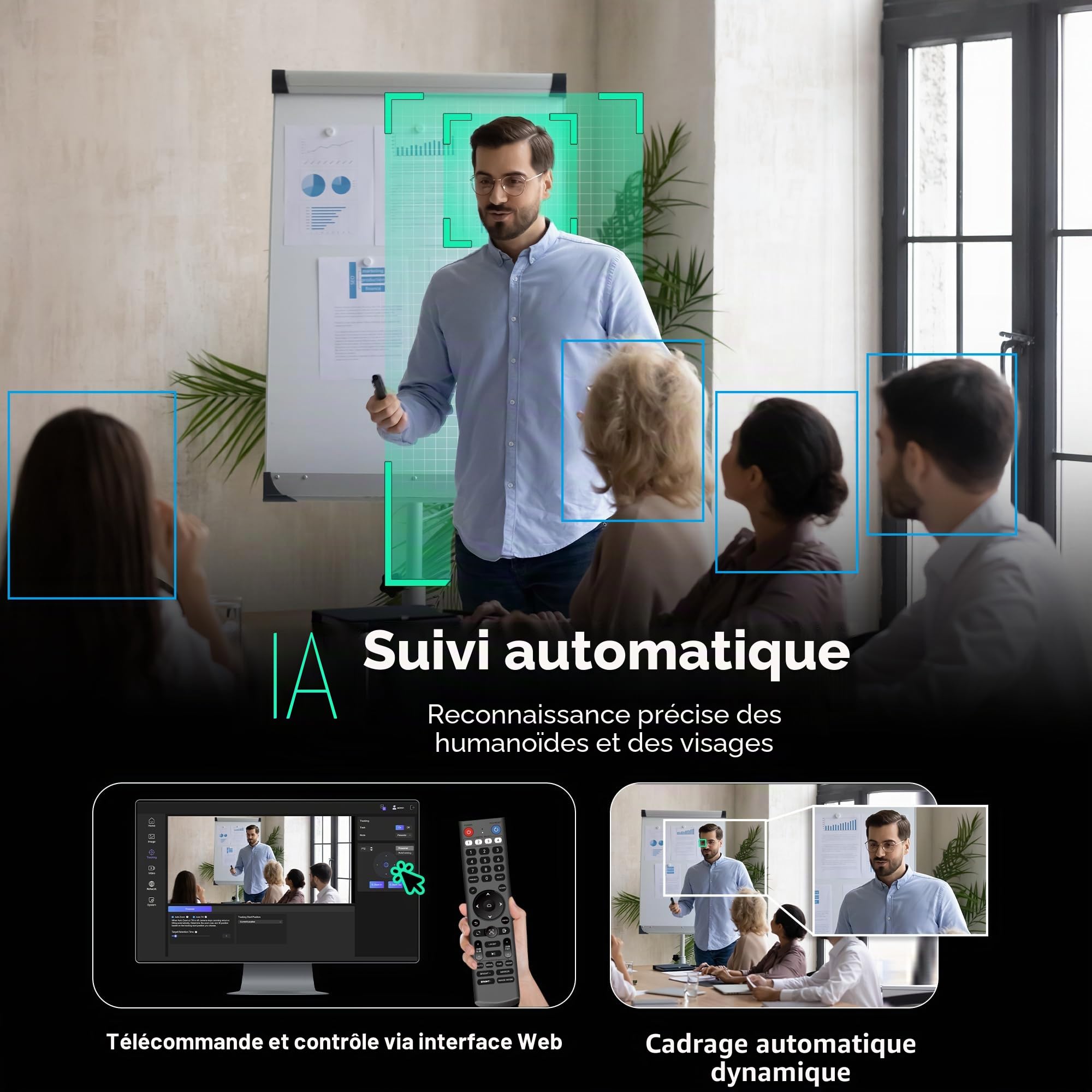 Tenveo Caméra PTZ 4K NDI, Suivi Automatique IA, Zoom Optique 20X, Sorties 3G-SDI USB3.0 HDMI LAN PoE