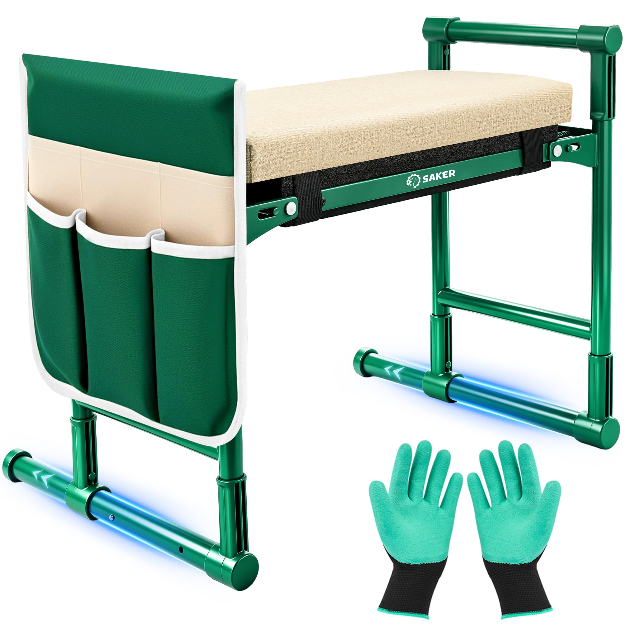 Saker Garden Kneeler and Seat - Gardening Bench Gardening Stool Garden Seat with 500LB Heavy Duty Round-Tube Frame, Soft Kneeling Pad Foldable Support for Elderly, Gardening (Basic Version)