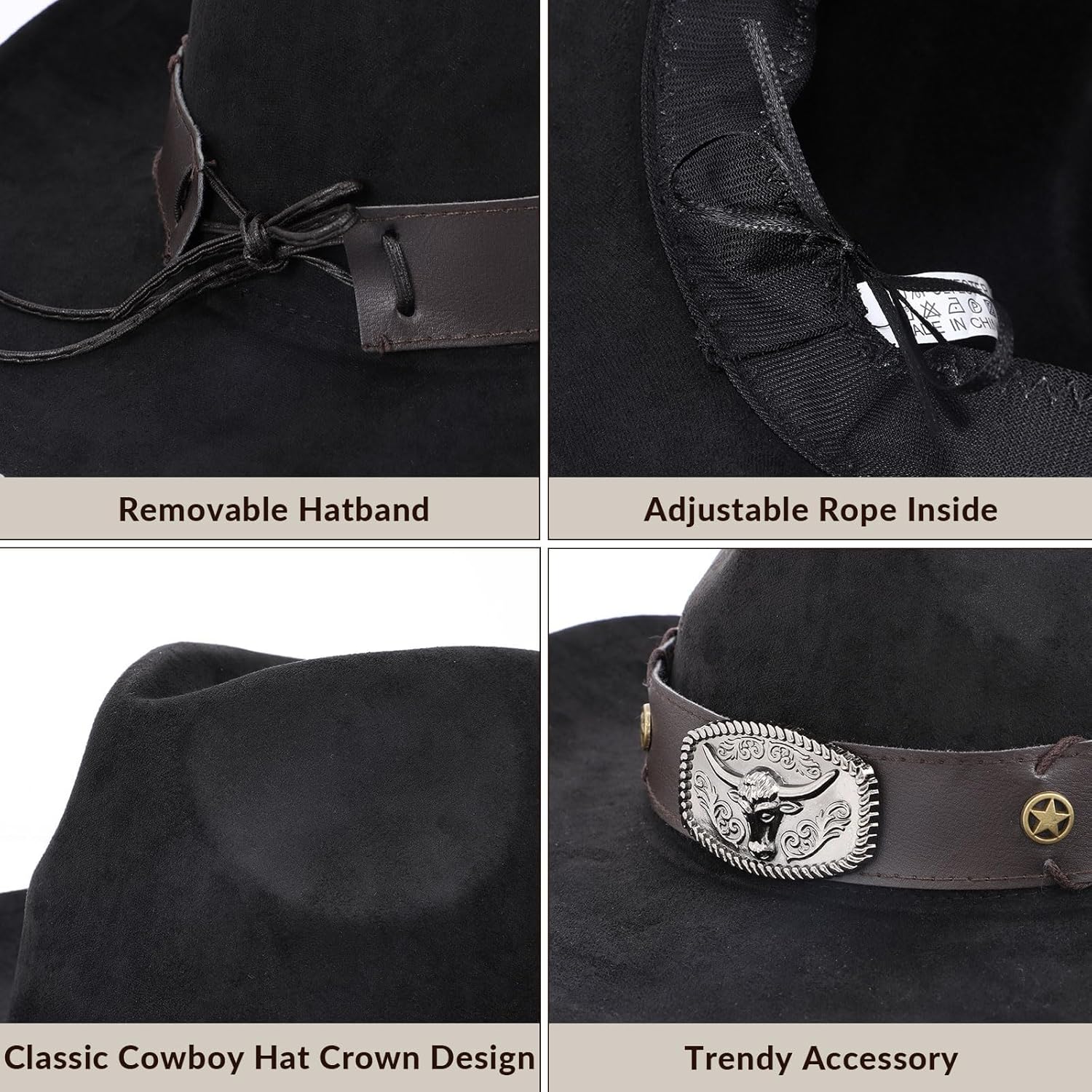 SANSTHS Cowboy Hats for Men Women Cowgirl Hat Wide Brim Felt Hats Western Leather Cowboy Hats for Lover - Image 4