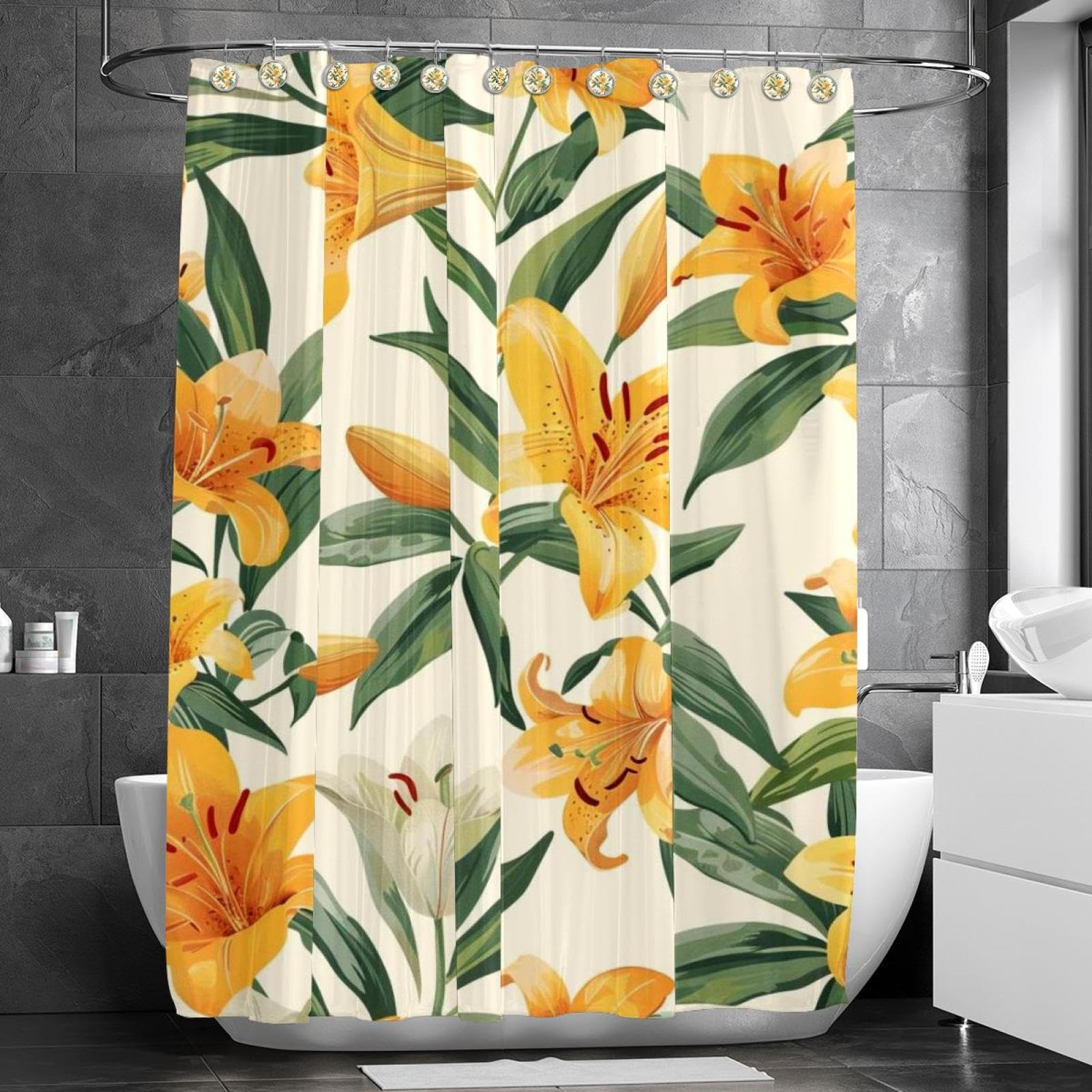 Amazon.com: etoenbrc Yellow Lily Pattern Shower Curtain with