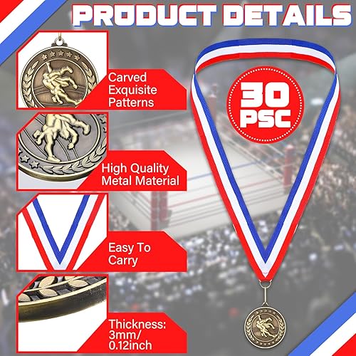 Miniatura 3 de Remuuly 30 Pcs Award Medals 2'' Engraving Gold Medal Metal First Place Medallion with Neck Ribbons for School Match Contact Sports Competition Teams