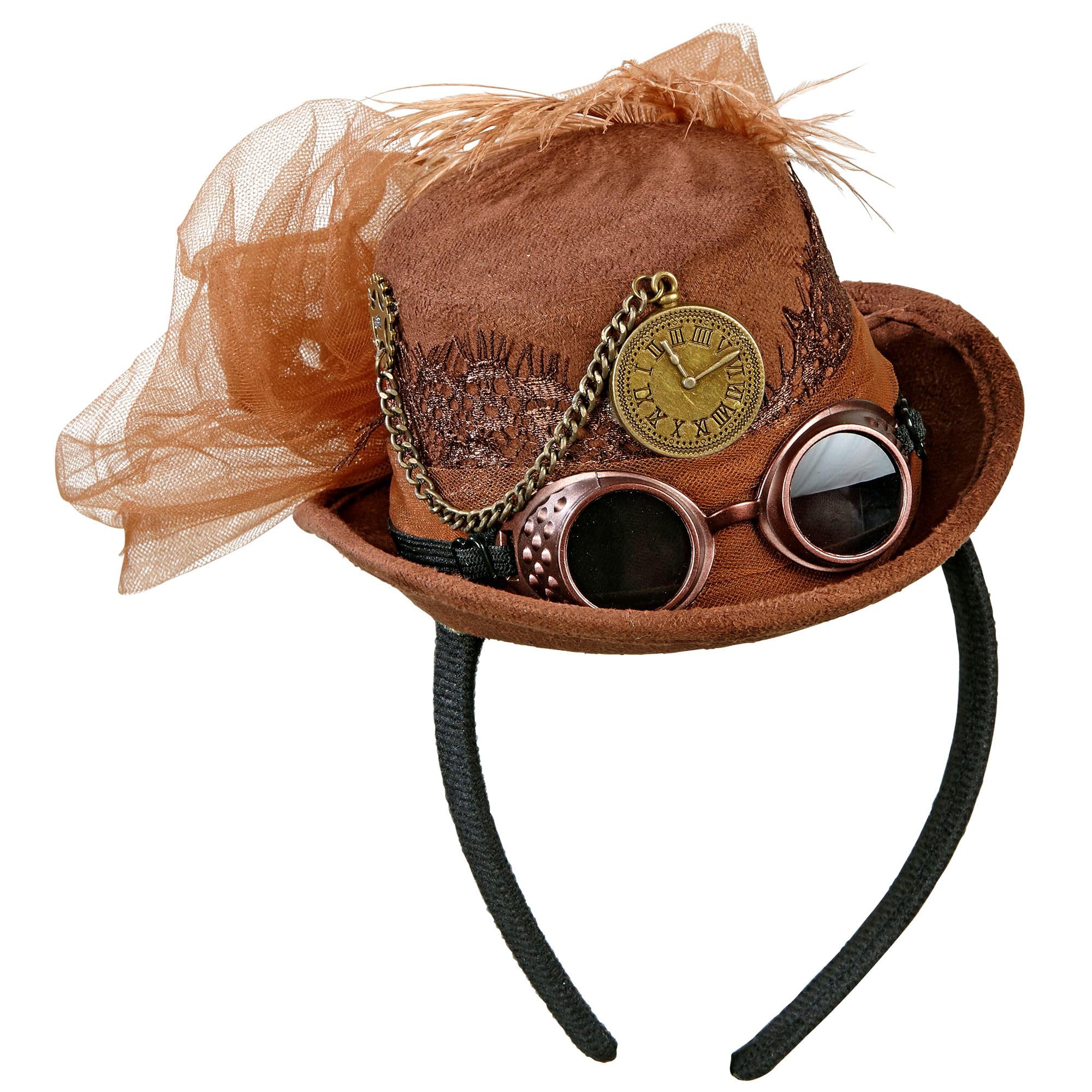 Widmann 68562 – Headband with Mini Cylinder Steampunk Suede Look Retro Theme Party Carnival