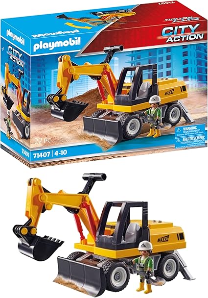Playmobil 71407 Pelleteuse - City Action - avec Un Bras r?�glable pour Creuser et Pieds d'appui 