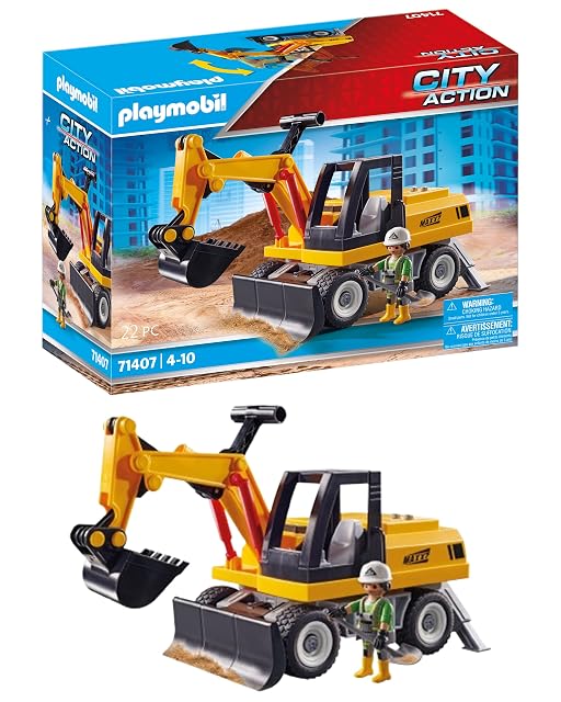 PLAYMOBIL City Action 71407 Excavadora, structura giratoria de 360 Grados y Patas de Soporte