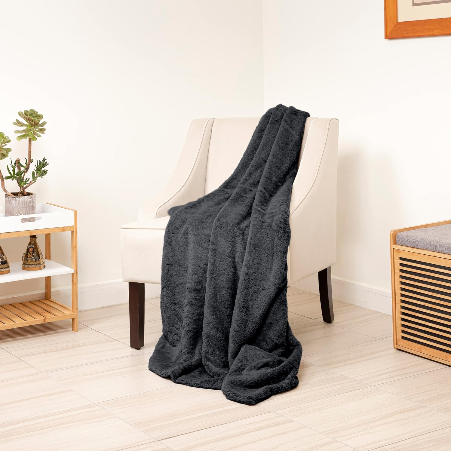 Sherry Kline Faux Fur Reversible Large Throw Blanket, Cozy, Fuzzy Super Soft Throw Blanket for Sofa, Chair, Couch and Bed, Versatile & Stylish Addition to Your Home Decor (45x72, Black)