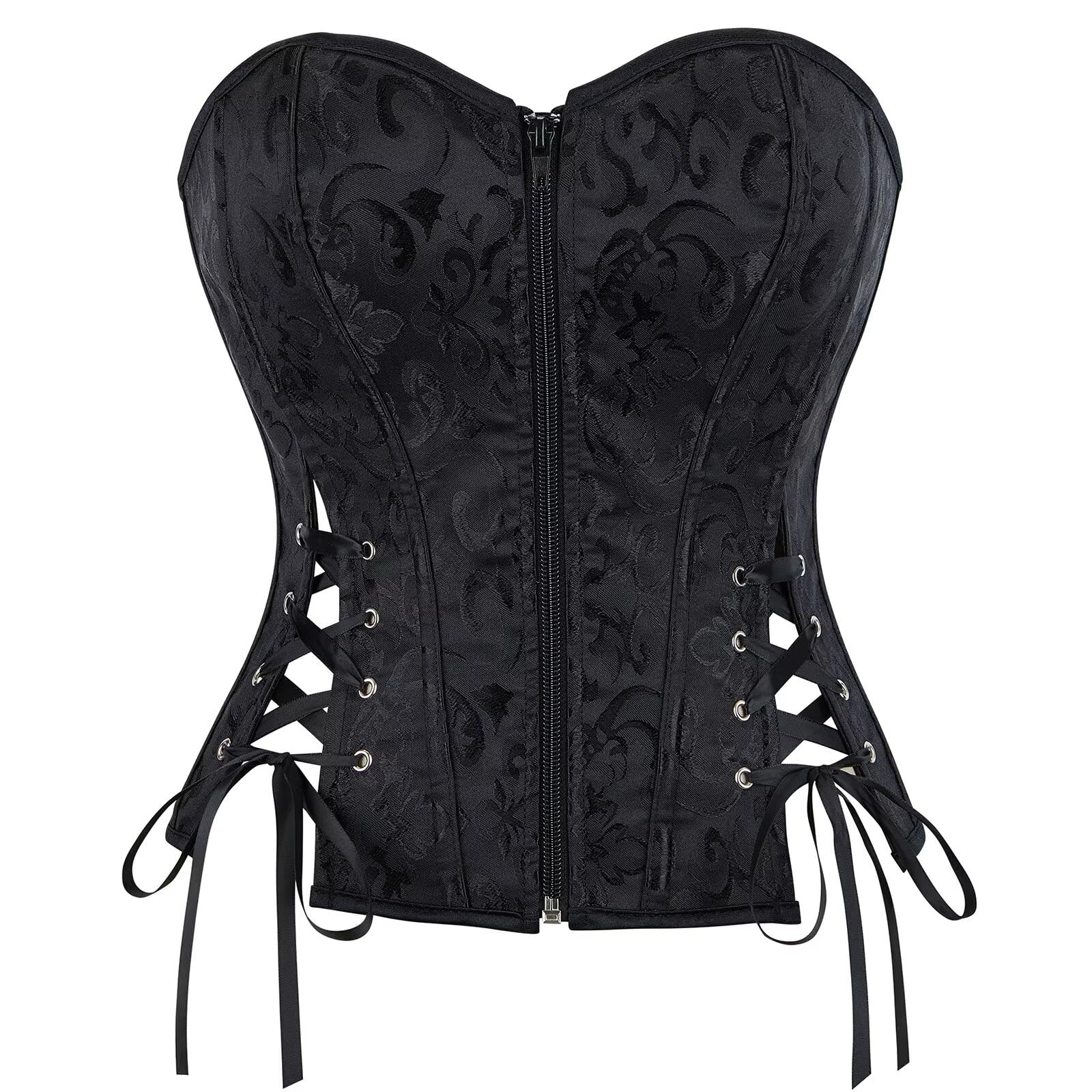 HEBEBRIDAL Satin Corset Tops For Women Sexy Overbust Shapewear Lingerie Plus Size Bustier Lace Up Waist Bodysuit