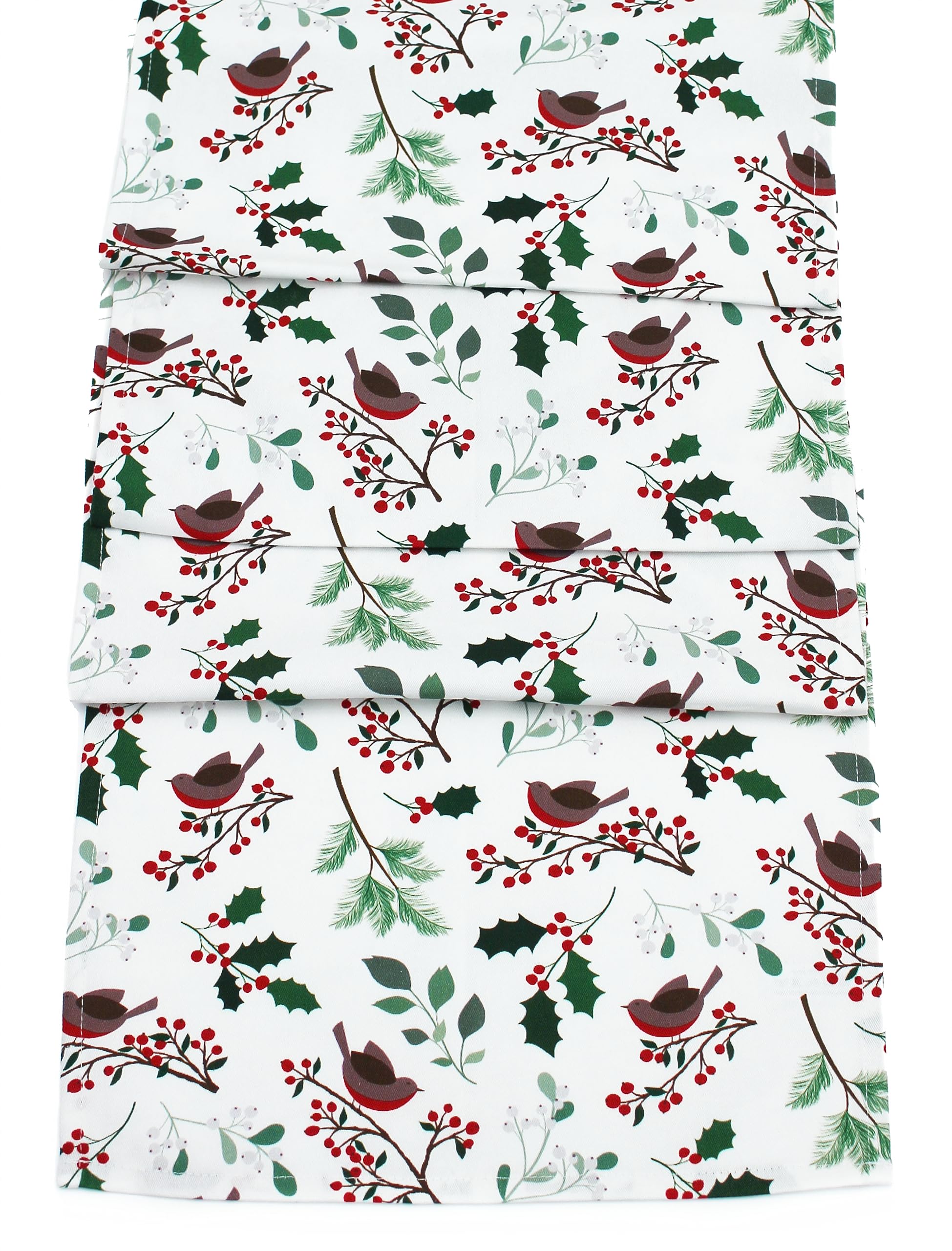 Robins Perch Christmas Printed Cotton Table Runner - 14" x 75"