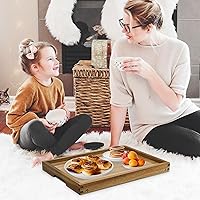 Vista 5 de VaeFae Bandeja de mesa de cama de acacia, bandeja de desayuno de madera con patas plegables, bandeja de cama para comer y computadora portátil