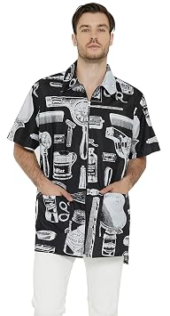 PERFEHAIR Barber Jacket for Men, Hair Stylist Grooming Smock Vest Shirt, Vintage Print
