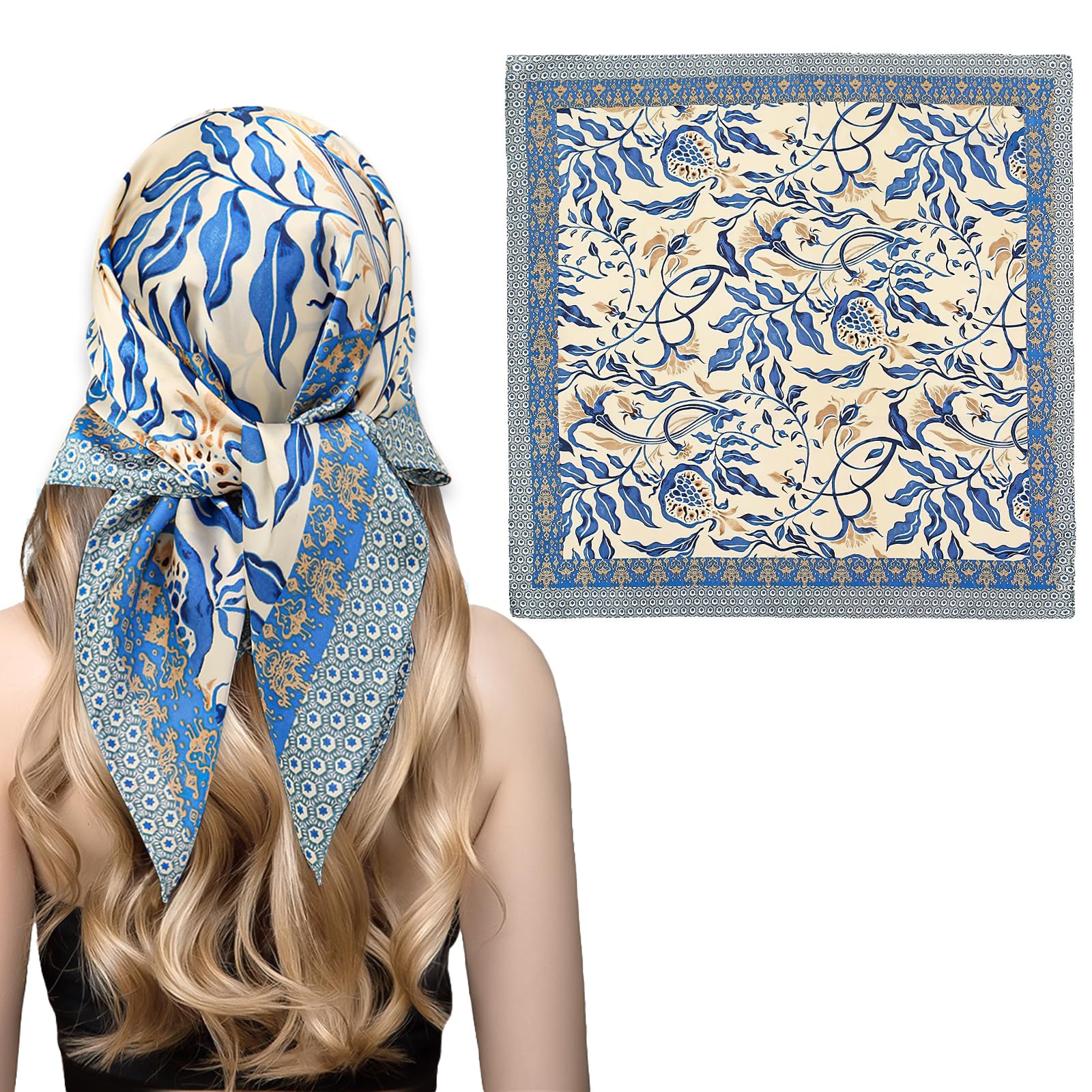 Head Scarf for Women Stylish | 27.5" Like Satin Silk Scarf | Printed Square Scarves for Women and Girls | Hair Wrapping, Bandana, Neck & Head Accessories