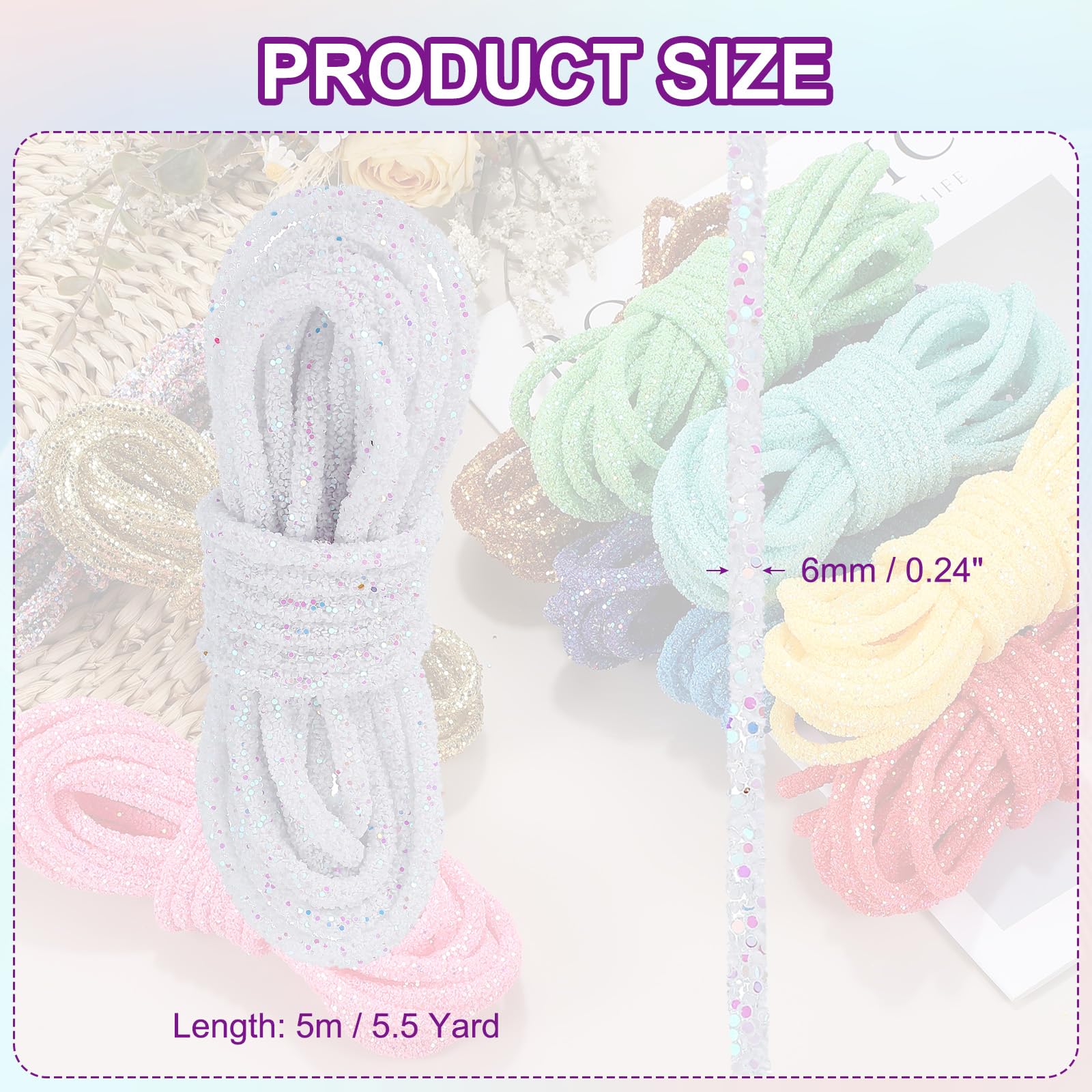 PATIKIL Sequins Rope, 5.5 Yard 6mm Sequins Rhinestone Tube Cord pour Wedding Dresses Earring Costume Clothing Shoes Jewelry DIY Crafts Making Accessory, White - 2