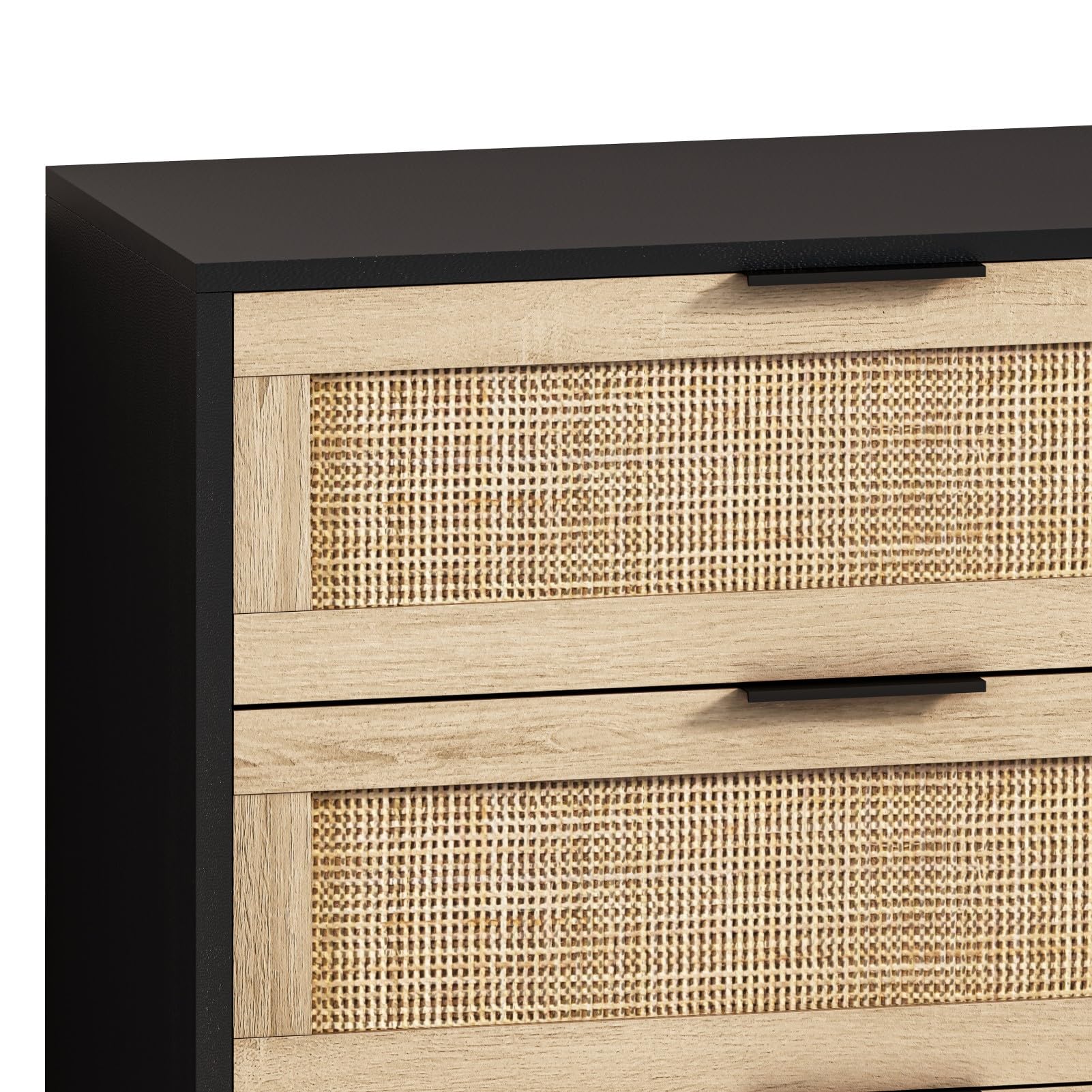 Cassettiera con 6 cassetti, in rattan, per camera da letto e tutti gli ambienti, in noce H90/B120/T40 cm