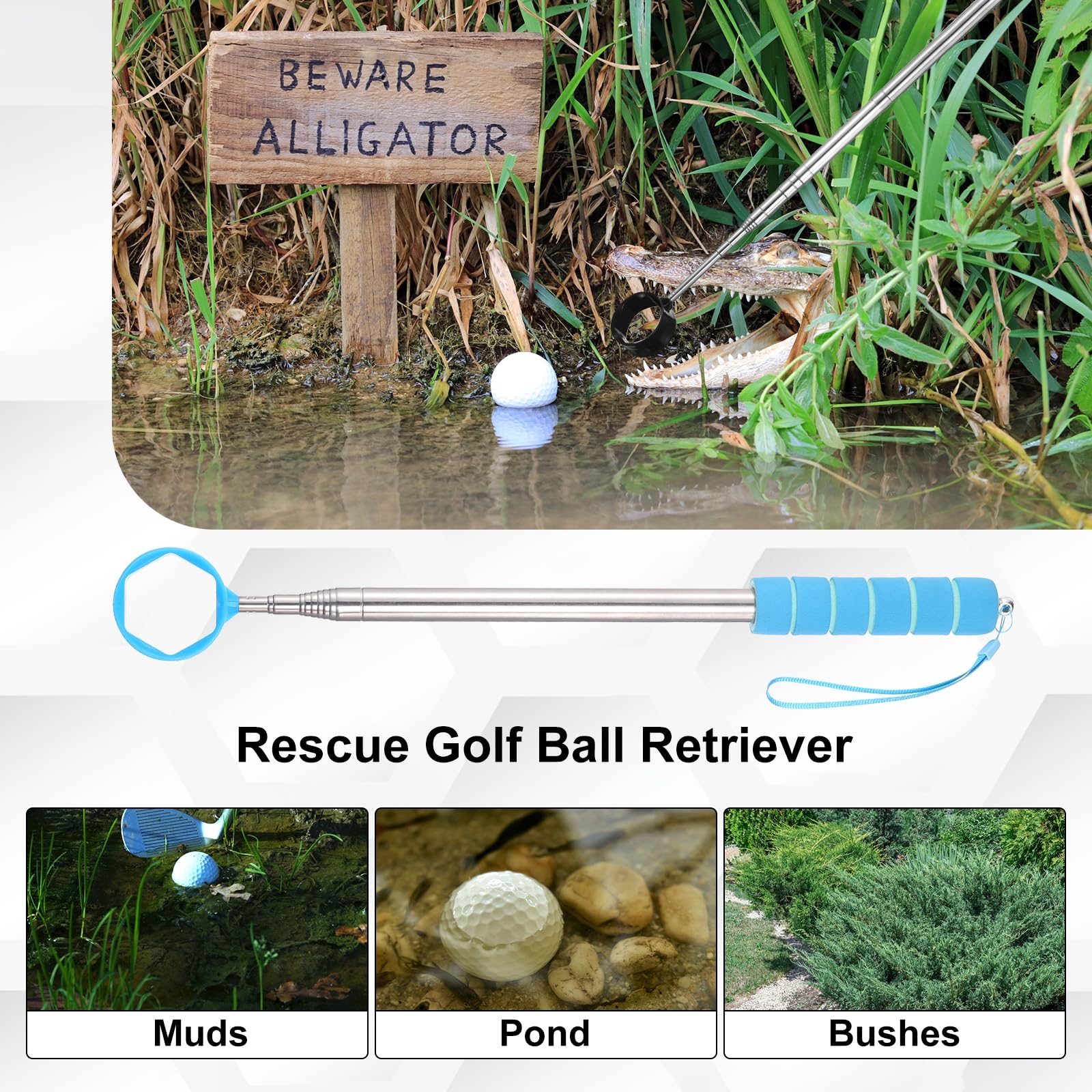 PATIKIL Golf Ball Retriever Testa telescopica Grabber con cordino per acqua Golf Ball Picker Strumento Accessori da golf