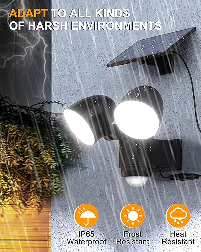 Miniatura 6 de Luz solar de seguridad con cable de 16.4 pies, luces de exterior con sensor de movimiento súper brillante, luz de inundación ajustable de 2