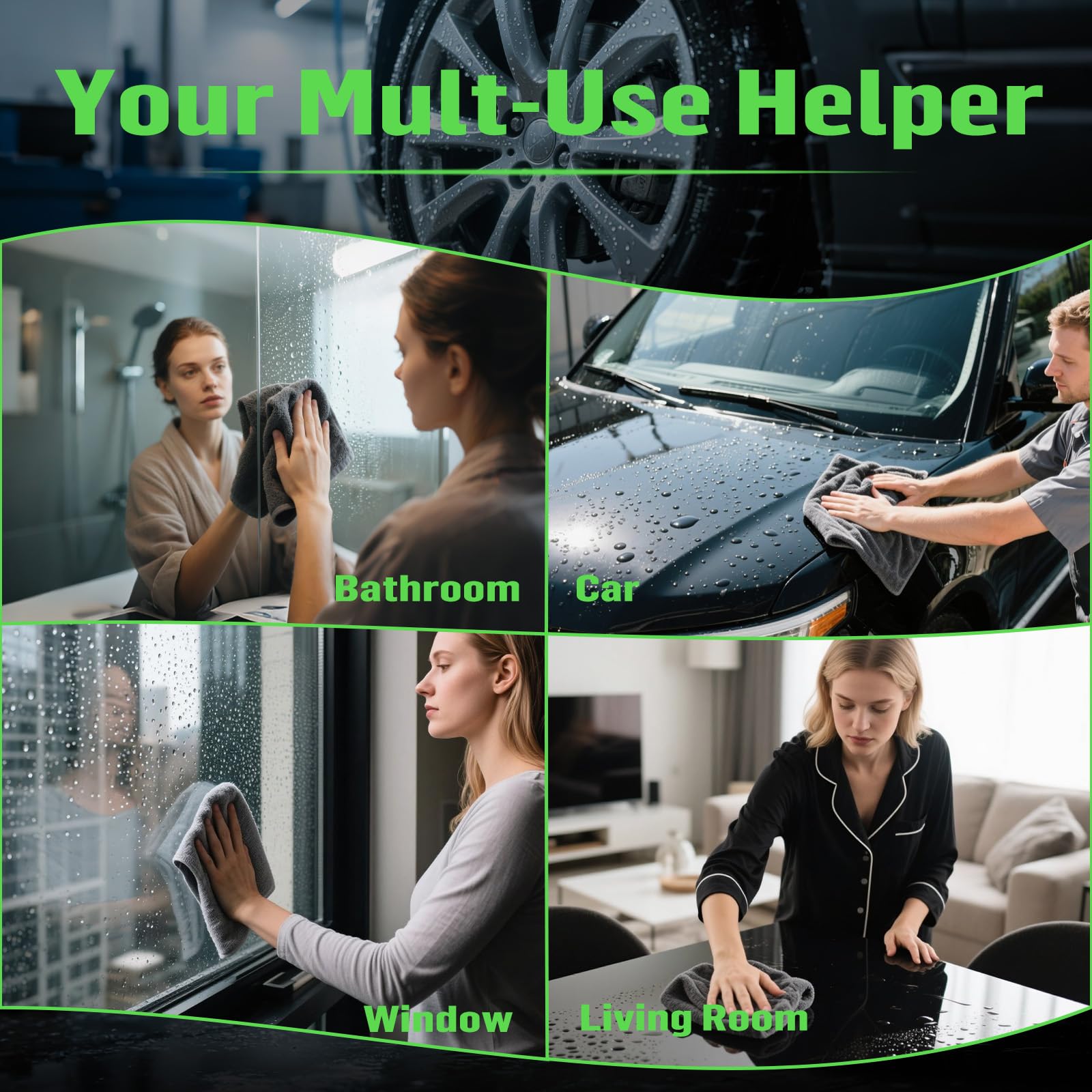 Shiny Bath Wipes Shower Cleaning Cloths Premium Car Drying Towel Ultra Absorbent Twisted-Loop Design Microfiber Towel for Car — view 6