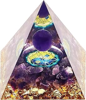 Handmade Orgone Pyramid for Positive Energy, Amethyst Crystal Sphere Pyramid, Protection Crystals Energy Generator for Stress Reduce Healing Meditation Attract Wealth Lucky (Flower of Life-Taiji)