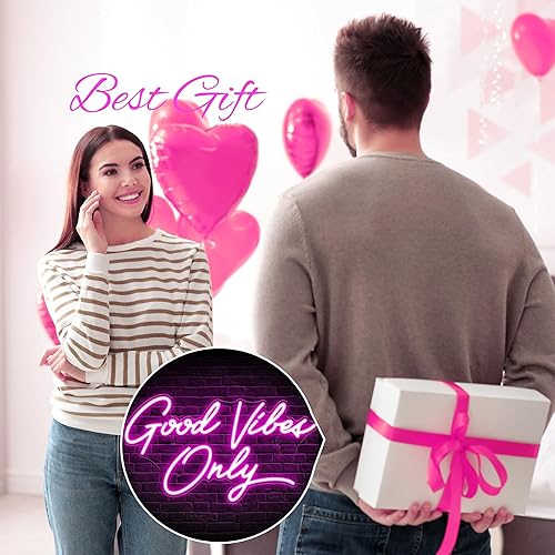 Miniatura 7 de Kavaas Letreros de neón con texto en inglés Good Vibes Only para decoración de pared, de 17.7 x 9.9 pulgadas, letrero LED rosa con texto en inglés