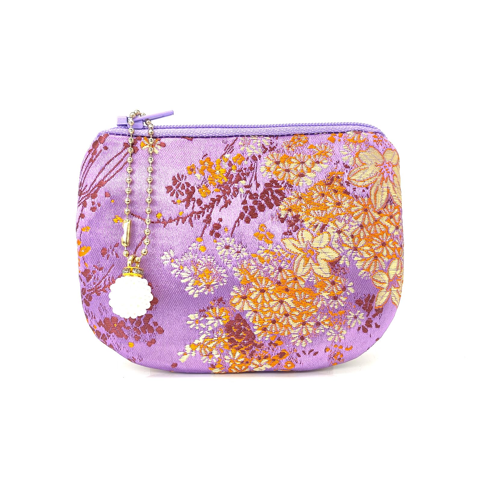 Handmade Jewelry Pouch Women Coin Purse Brocade Zipper Wallet Silk Makeup Bag - PINK