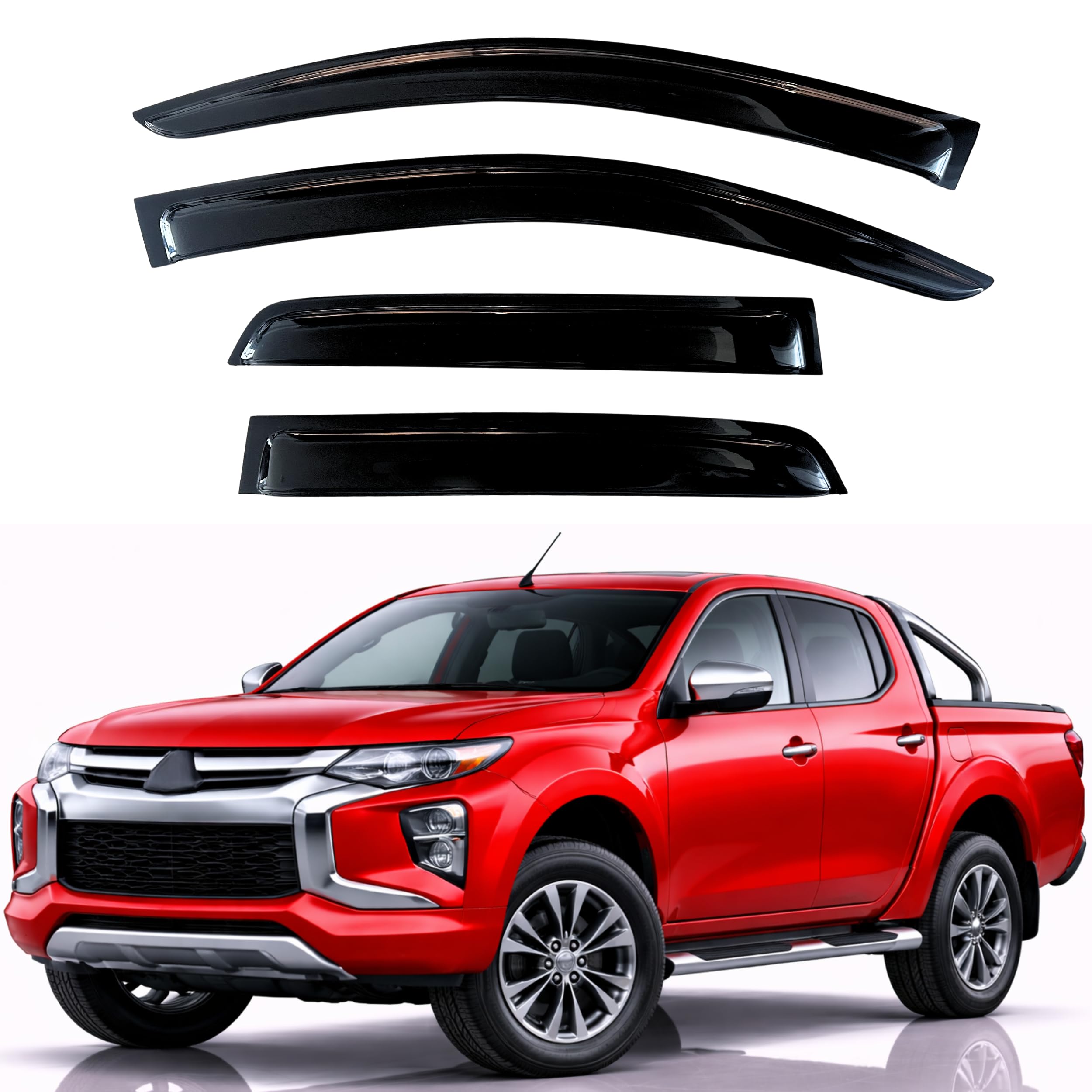 KPY Rain Guards Fit for 2015-2023 Mitsubishi L200 Double Cab, Out-Channel Window Visors Vent Wind Deflectors 4PC, Truck Accessories for 2015-2023 Mitsubishi Triton Double Cab