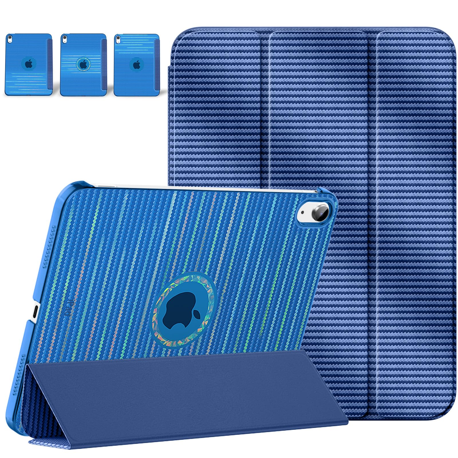 MoKo PrisVibe Case for iPad (A16) 11th Generation 11 Inch 2025,iPad 10th Generation 10.9 Inch 2022,Slim Stand Hard PC Translucent Back Shell Smart Cover,Support Touch ID, Dazzle Navy Blue
