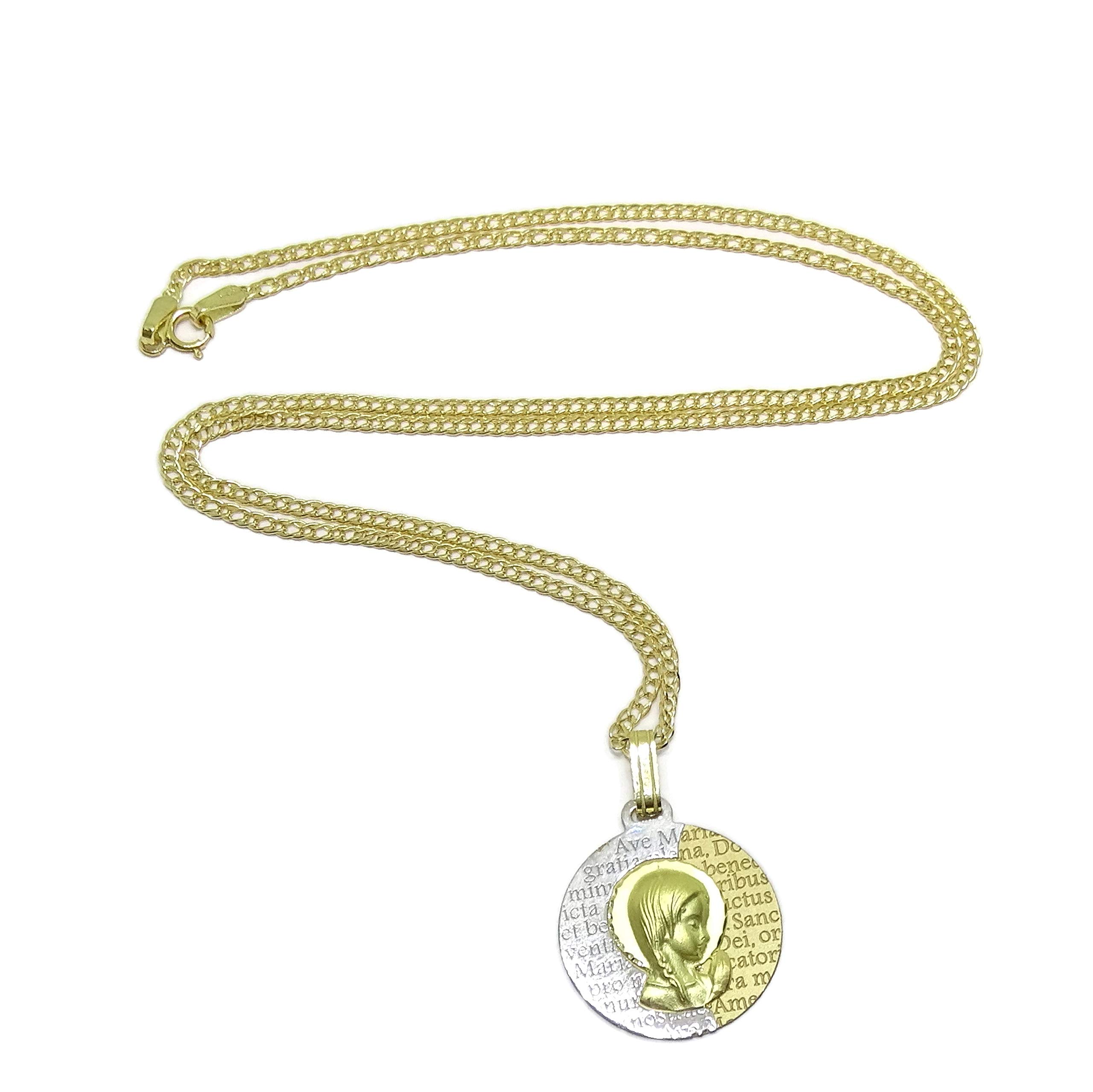 Never Say Never Medalla para comunión de oro bicolor de 18ktes con cadena doble hilo 45cm. 18mm de diámetro la medalla