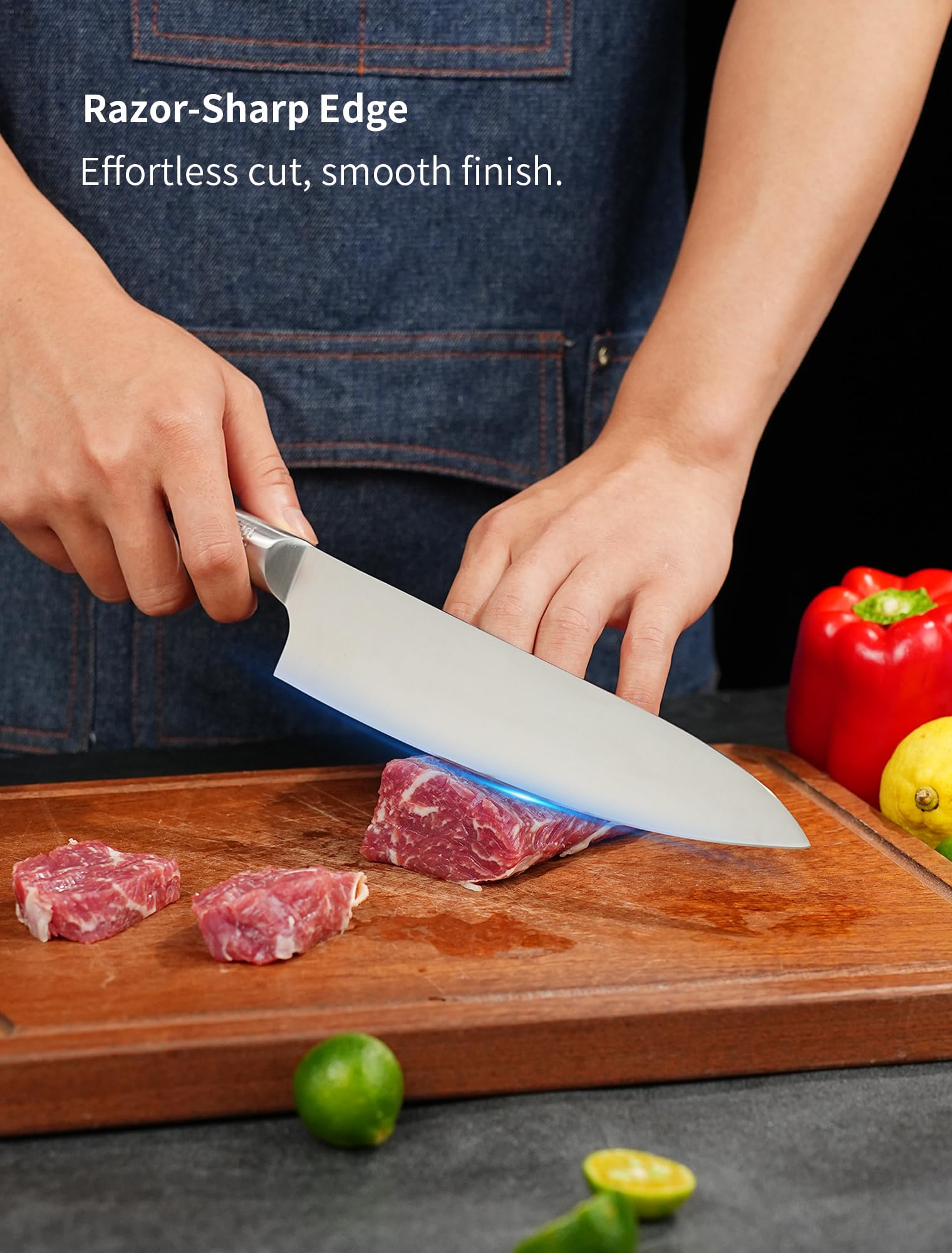 8 Inch Japanese Kitchen Knife – Professional Gyuto Chef Knife Made of 1.4116 German Steel, All-Steel Anti-Slip Handle, Razor Sharp Blade in Gift Box for Home & Restaurant - 5