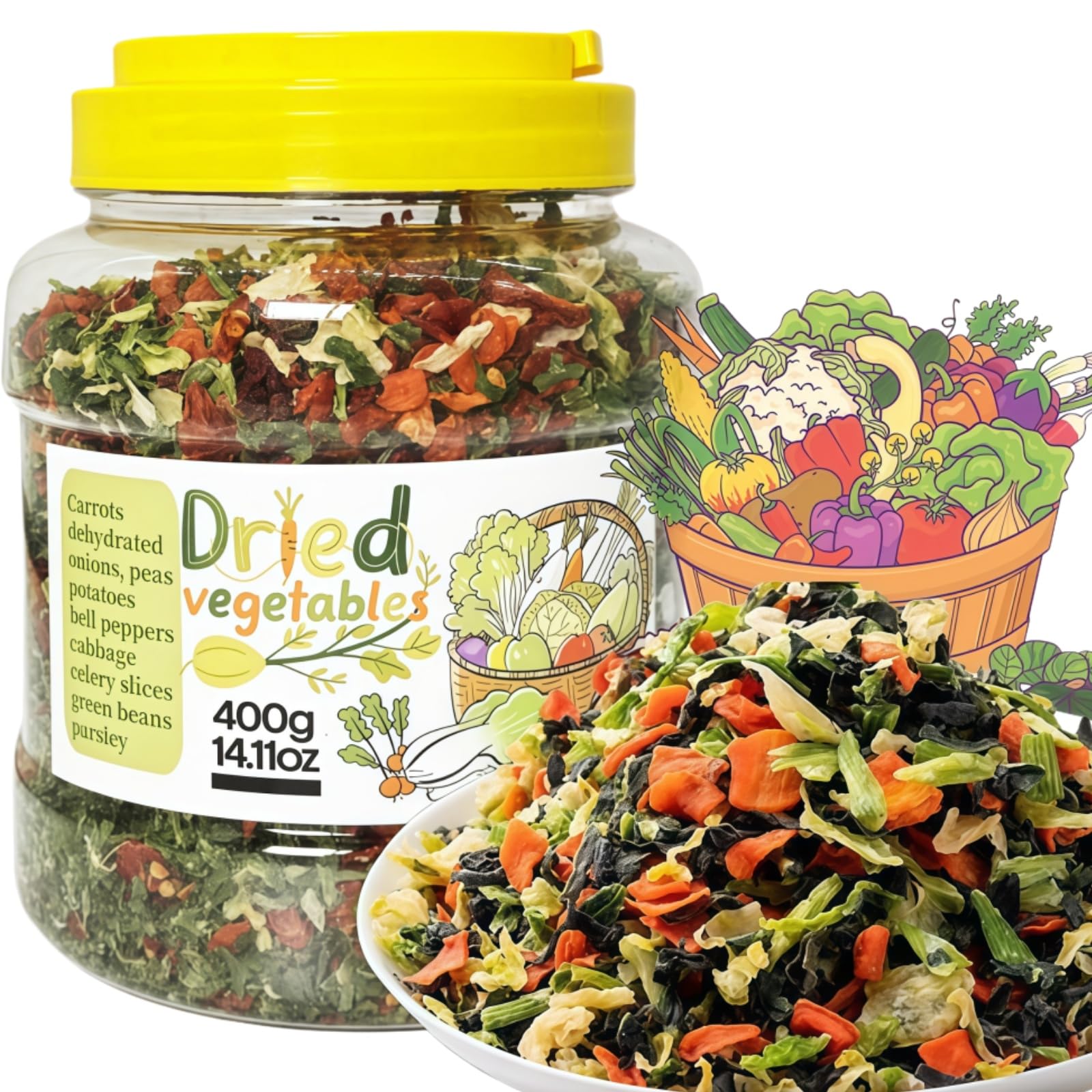 Dehydrated Mixed Vegetables in Can | 400g 14.11oz Long Shelf Life | For Soups, Stews, Ramen, & Daily Cooking | Pantry & Food Supply, Premium Freeze-Dried Fruits, (Dried vegetables)