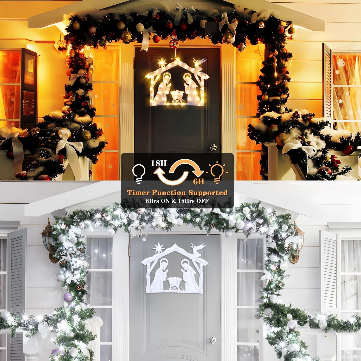 GlobaLink Luces Nacimientos de Navidad con 50LEDS, 8 Modos Impermeables iP44 Función de Memoria Nacimientos Navidad Decorativas para Interior y Exterior, Ventana, Pared, Escaparate, Blanco Cálido