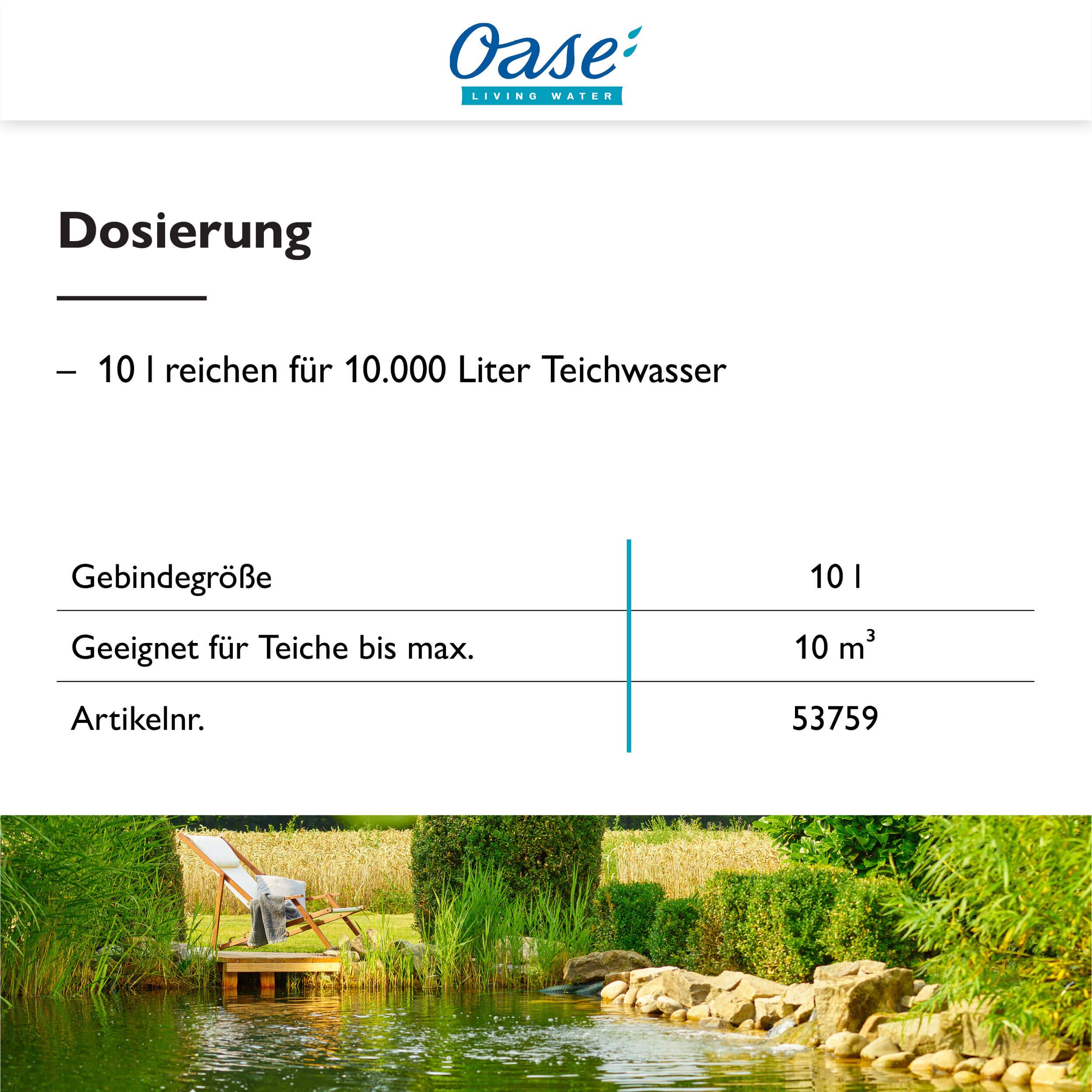 OASE 53759 AquaActiv AquaHumin 10 l - Gartenteich-Torf, Spezial-Torf für natürlichen Algenschutz, mit Huminsäure-Anteil von 30 bis 45 %, klärt trübes Wasser, Weiß