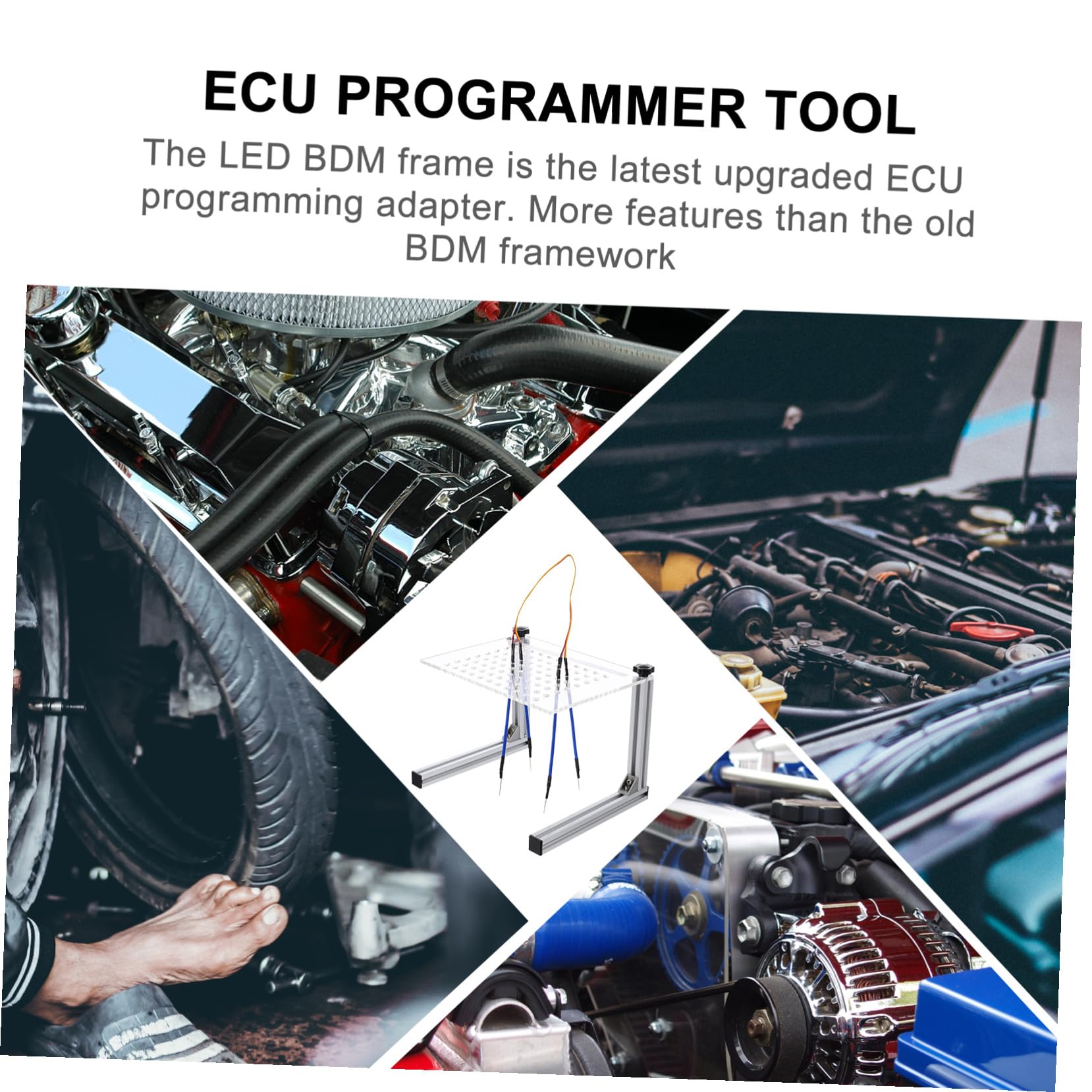 HEMOTON Support de Carte ECU LED avec 4 Sondes, Cadre de Test pour Programmateur ECU, Outil de Diagnostic Automobile Compatible Ktag Kess, Adapté à L’Analyse Réparation Électronique