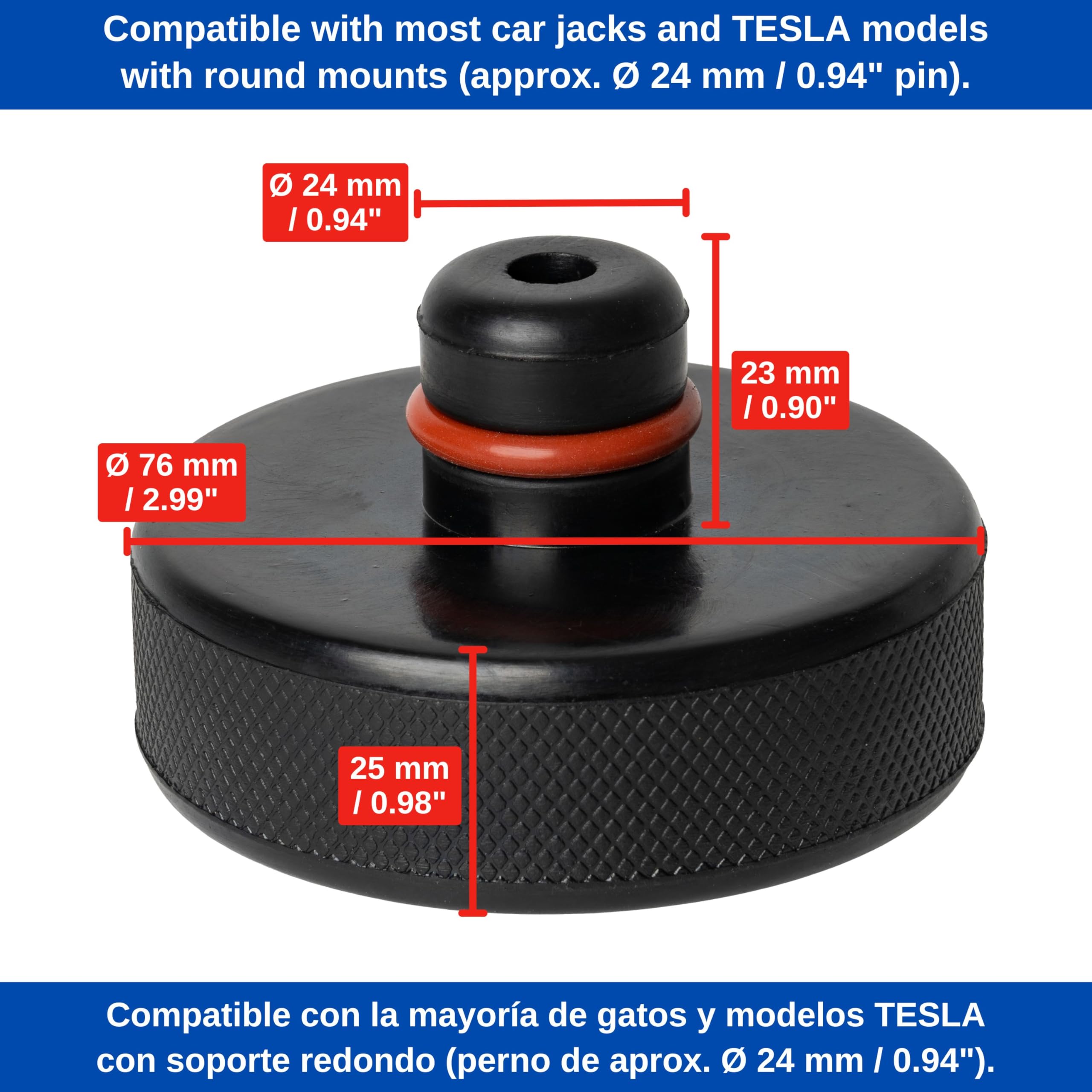 Gumowa nakładka na lewarek, Jack Pad Tesla Model 3, Y, S i X, Ø 76 x 25 mm