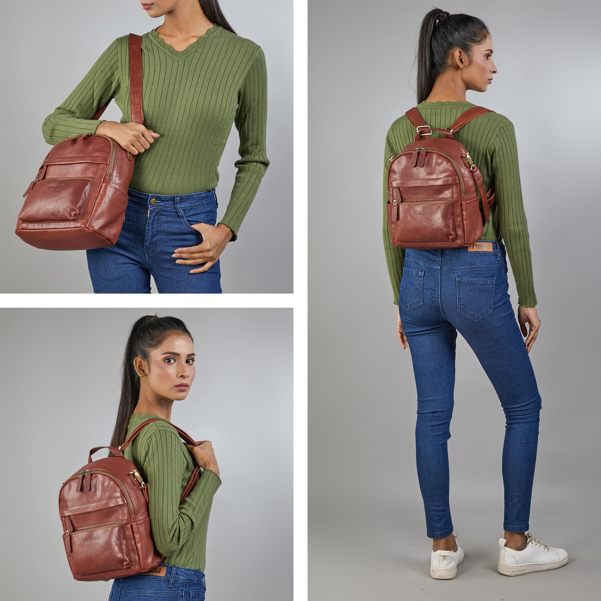 STILORD Regina 2 en 1 Mochila-Bolso Mujer de Cuero - Bolso Convertible en Mochila Pequeño Bolso Bandolera Piel Genuino - Elegante Bolso Mano Casual Mochila Bandolera Color:maraska - marrón Oscuro