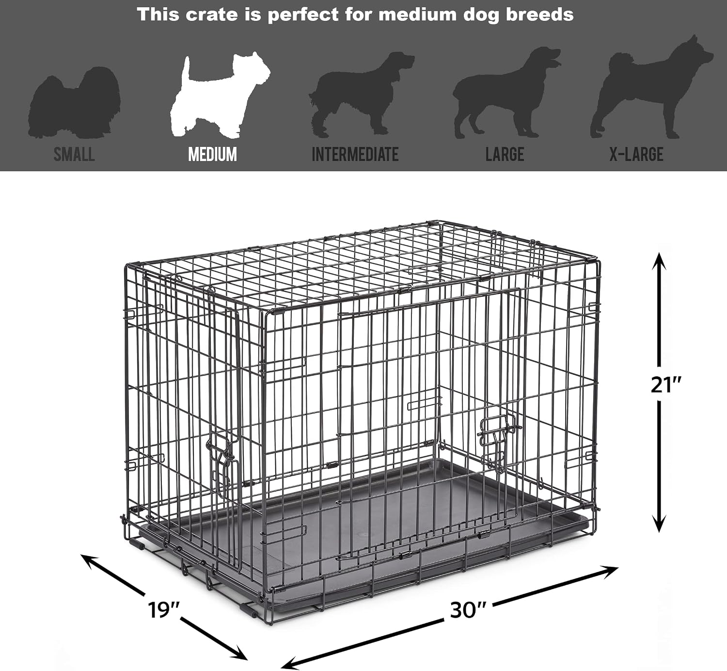 Midwest Homes for Pets Newly Enhanced Single & Double Door New World Dog Crate, Includes Leak-Proof Pan, Floor Protecting Feet, & New Patented Features, B30DD