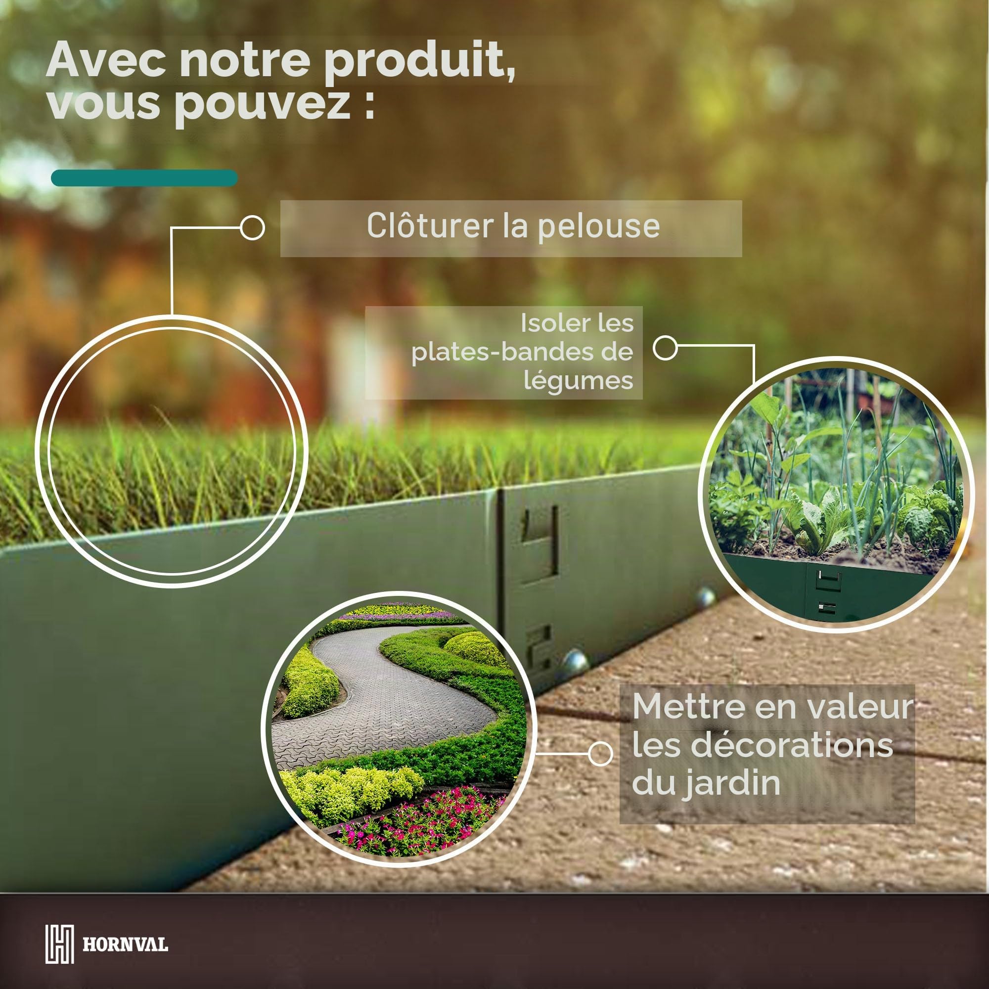 Bordure de Parterre en métal avec épines | 100 x 17,5 cm, Bordure de pelouse en métal, 15 pièces dans l'emballage, Bordure de Jardin en Bronze Mat