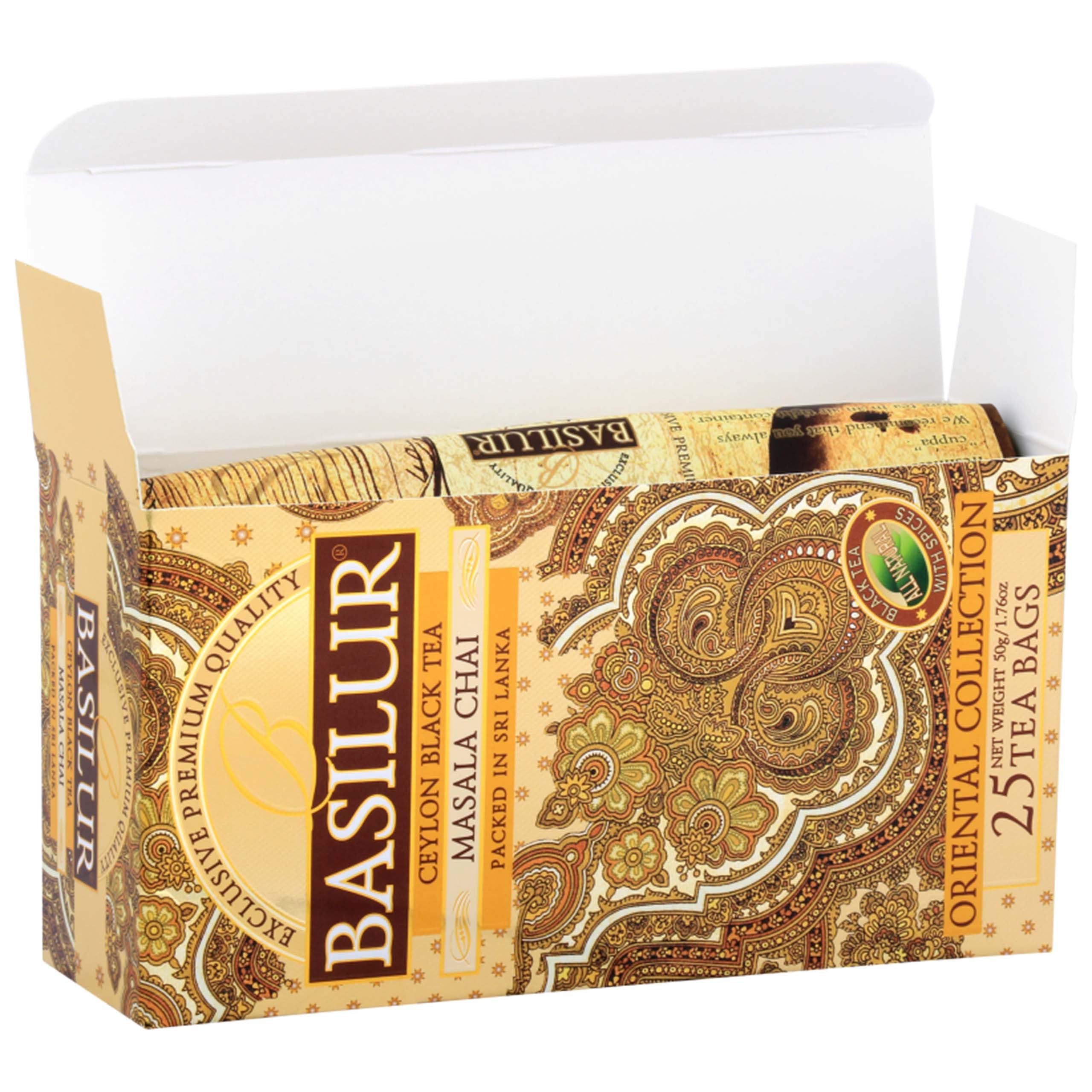 BASILUR Masala Chai- Czarna herbata cejlońska z dodatkiem naturalnych przypraw orientalnych, w saszetkach 25x2g, 12 paczek
