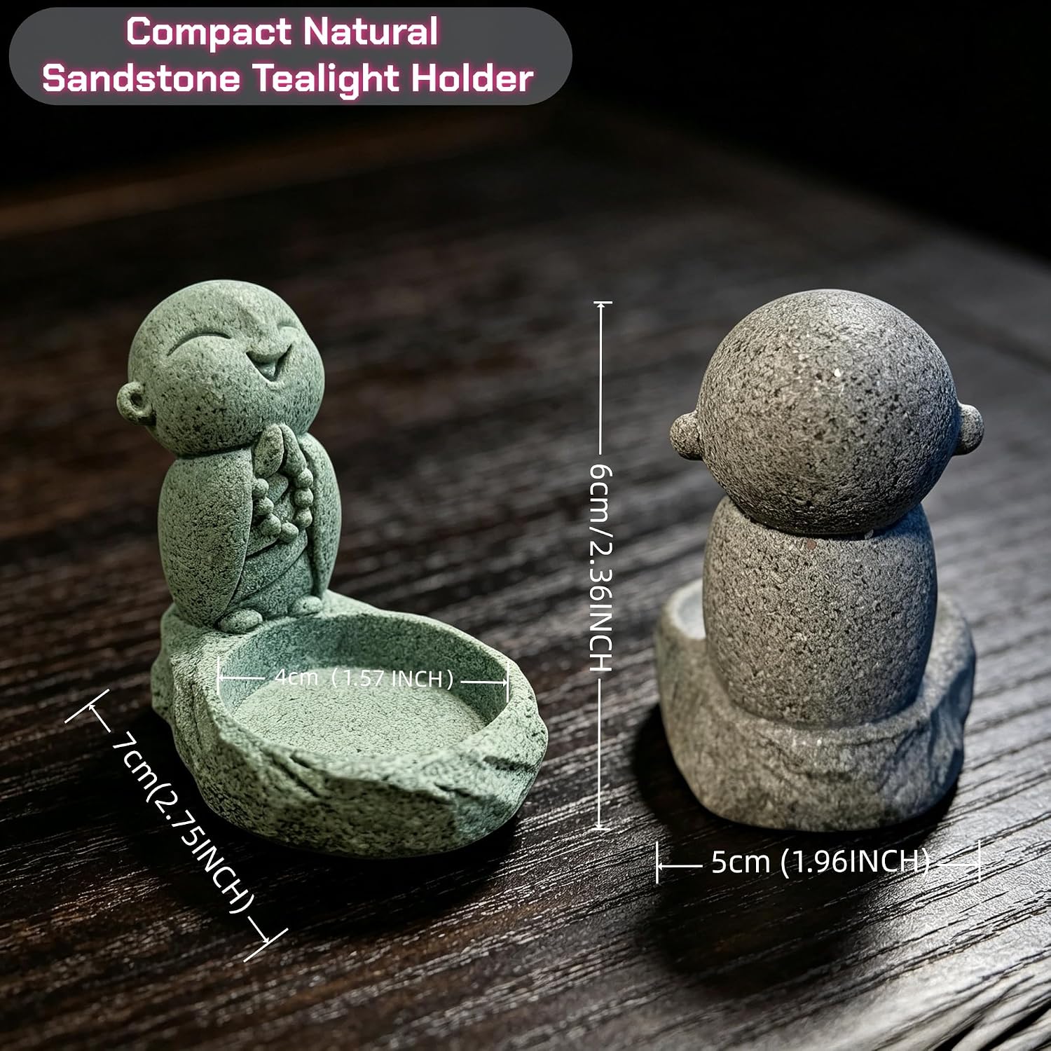 Buddha Tea Light Candle Holder, Small Sandstone Laughing Buddha Statue Zen Meditation Yoga Gift with Lucky Charm, Candle Holder for Home Decor Housewarming Mother's Day.2.75INCH
