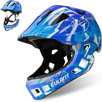 EULANT Childrens Full Face Helmet with Chin Guard, Bicycle Helmet for Girls and Boys Aged 6 Years, Fits Head Size 48-56 cm