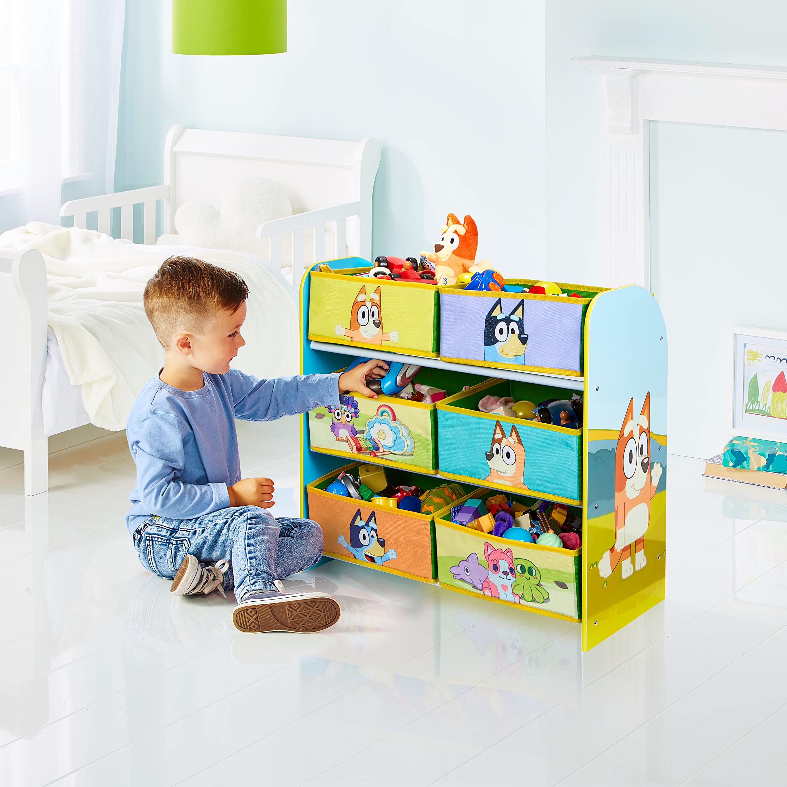 Bluey Unidad de Almacenamiento de Juguetes para Dormitorio Infantil con 6 Cajas de Almacenamiento de Tela