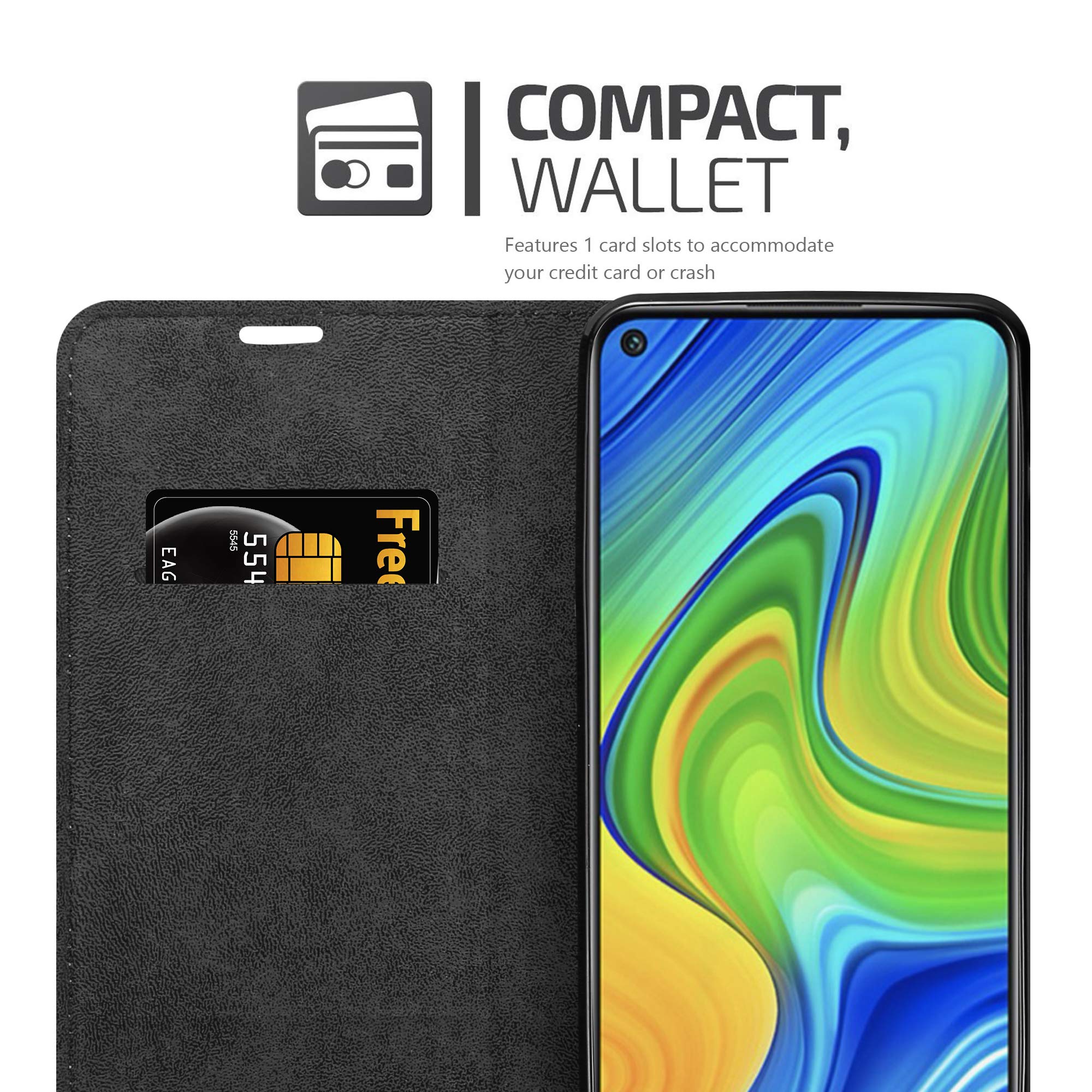 Cadorabo Custodia Libro Portafoglio Per Xiaomi Redmi 9 – Colore Nero Notte, Vani Per Carte, Chiusura Magnetica E Funzione Stand
