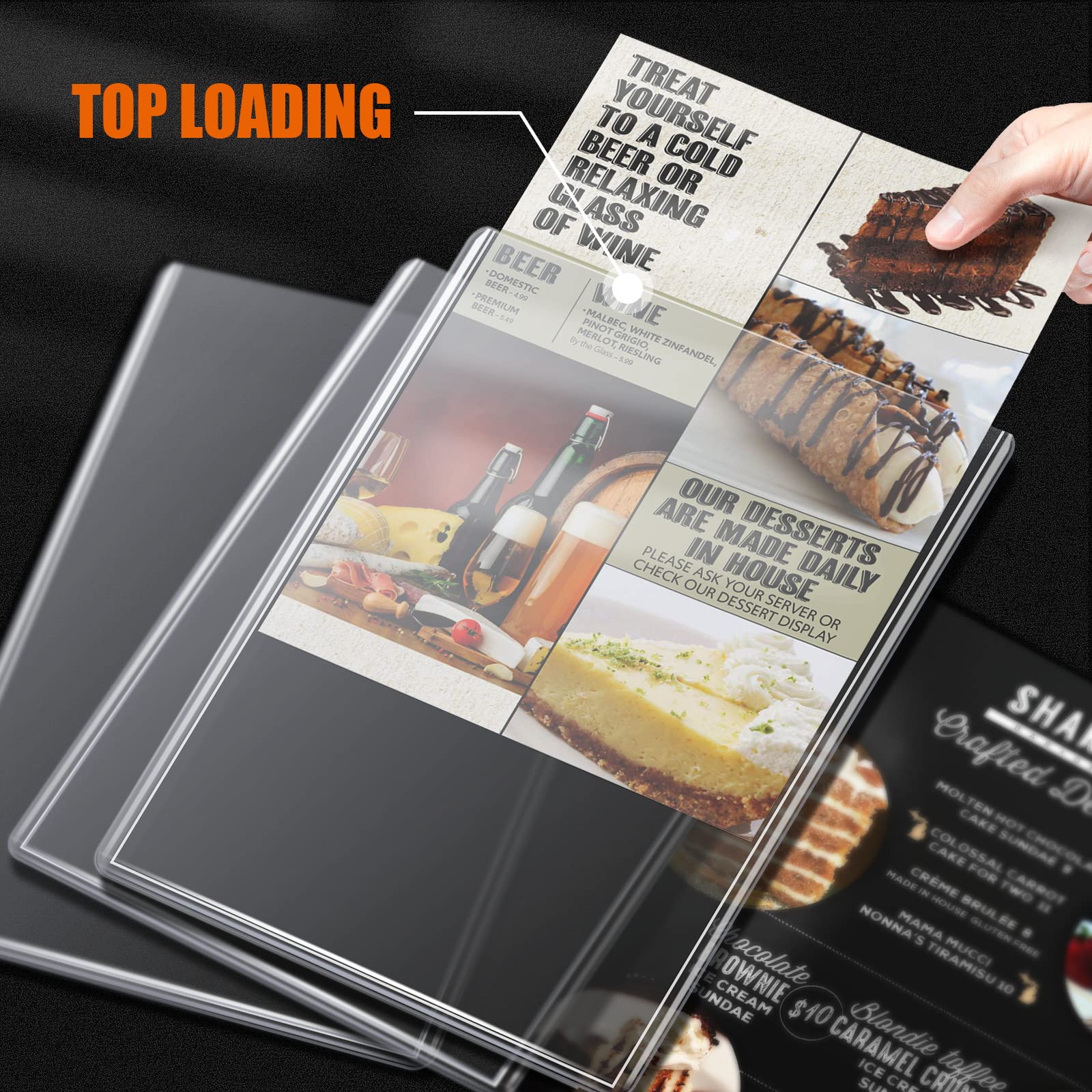 Cubiertas de menú de 8.5 x 11, paquete de 36, 2 fundas de menú de restaurante, fundas de menú de vinilo transparente, soporte para menú, carga superior