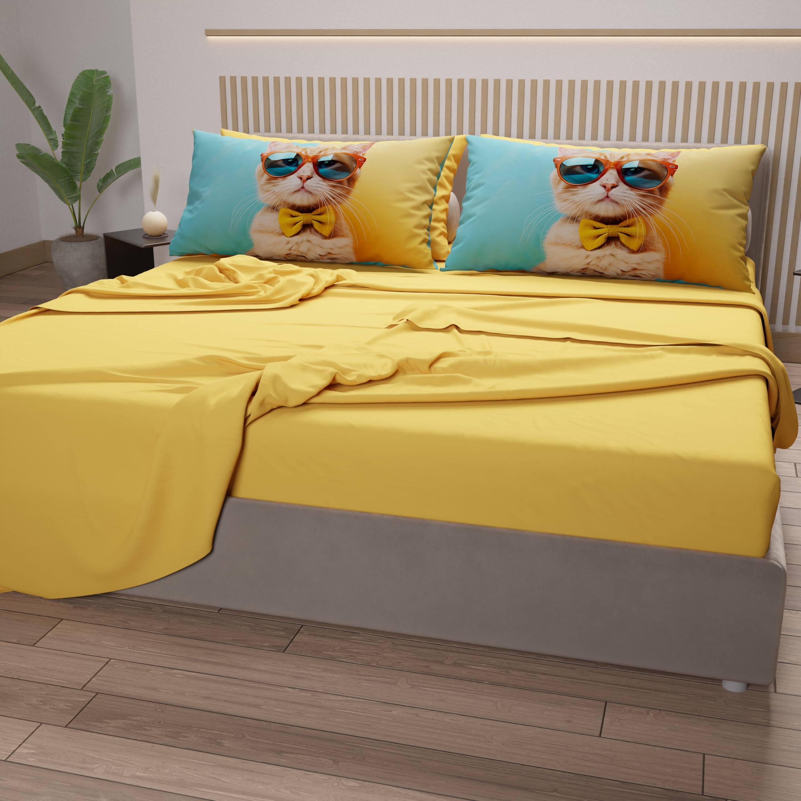 PETTI Artigiani Italiani, Animal Bed Linen with Cats in Cotton with Pillowcases in Digital Print, Single Bed Sheet - Image 3