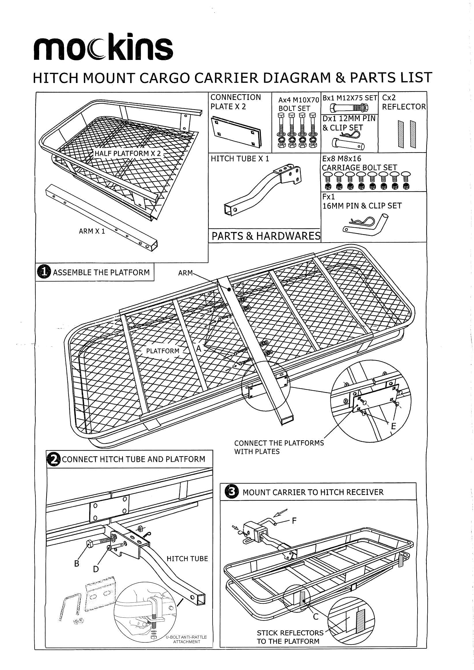 Mockins 60 x 20 x 6 Inch 500 LB Capacity Rear Hitch Mount Cargo Carrier