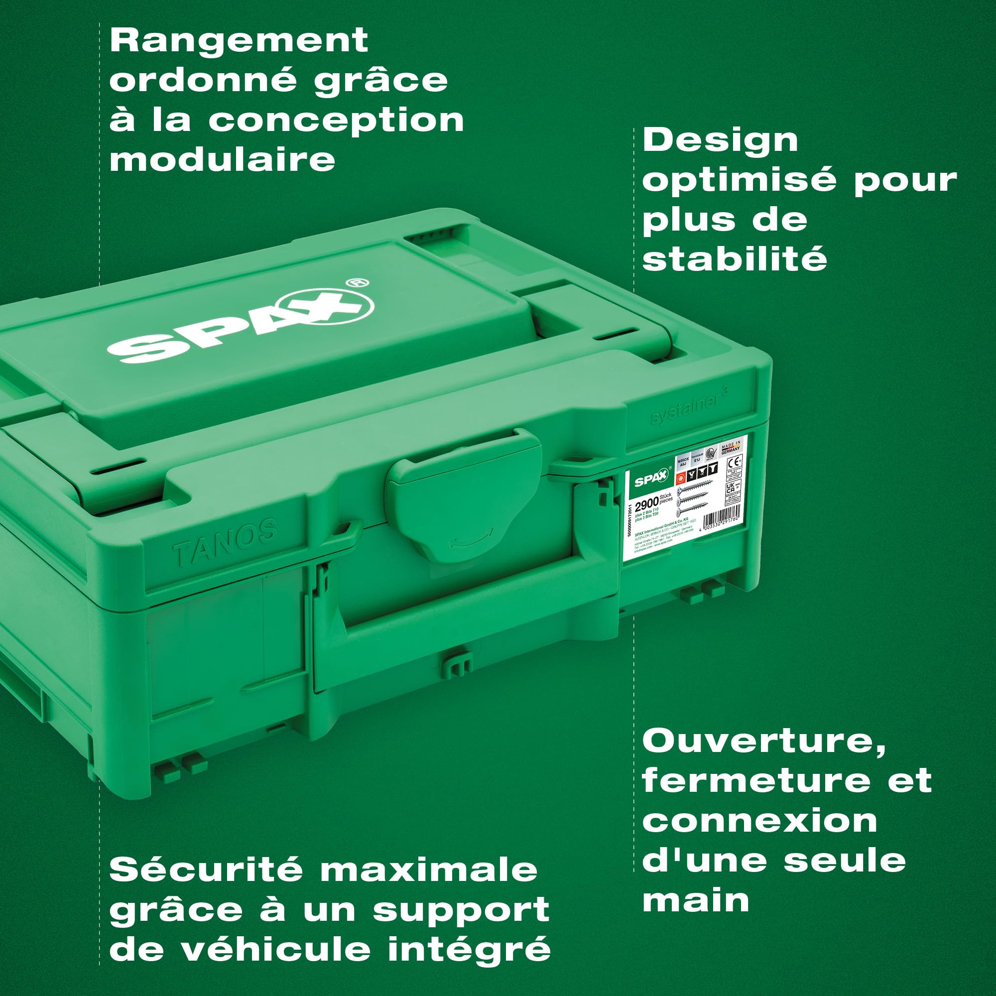 SPAX Kit de vis pour la fabrication de meubles dans systainer³ T-Loc, 2 900 vis en 12 dimensions, avec 5 embouts T20 et niveau à bulle - 8000000294617