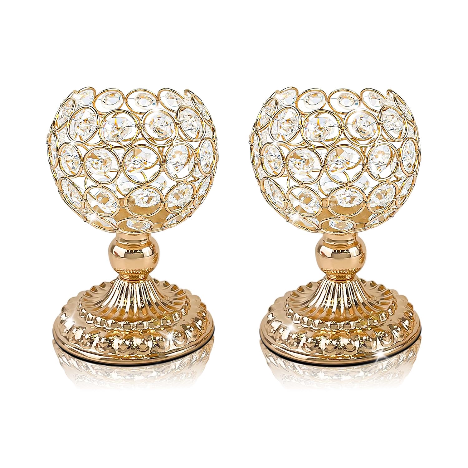 Photo 1 of 2 Pcs Gold Crystal Tealight Candle Holders Bowl Votive Wavy Bottom Metal Candlestick Holders, Candelabras Candle Stands for Dining Table Wedding Home Decor Centerpiece (2 Pack, Gold)